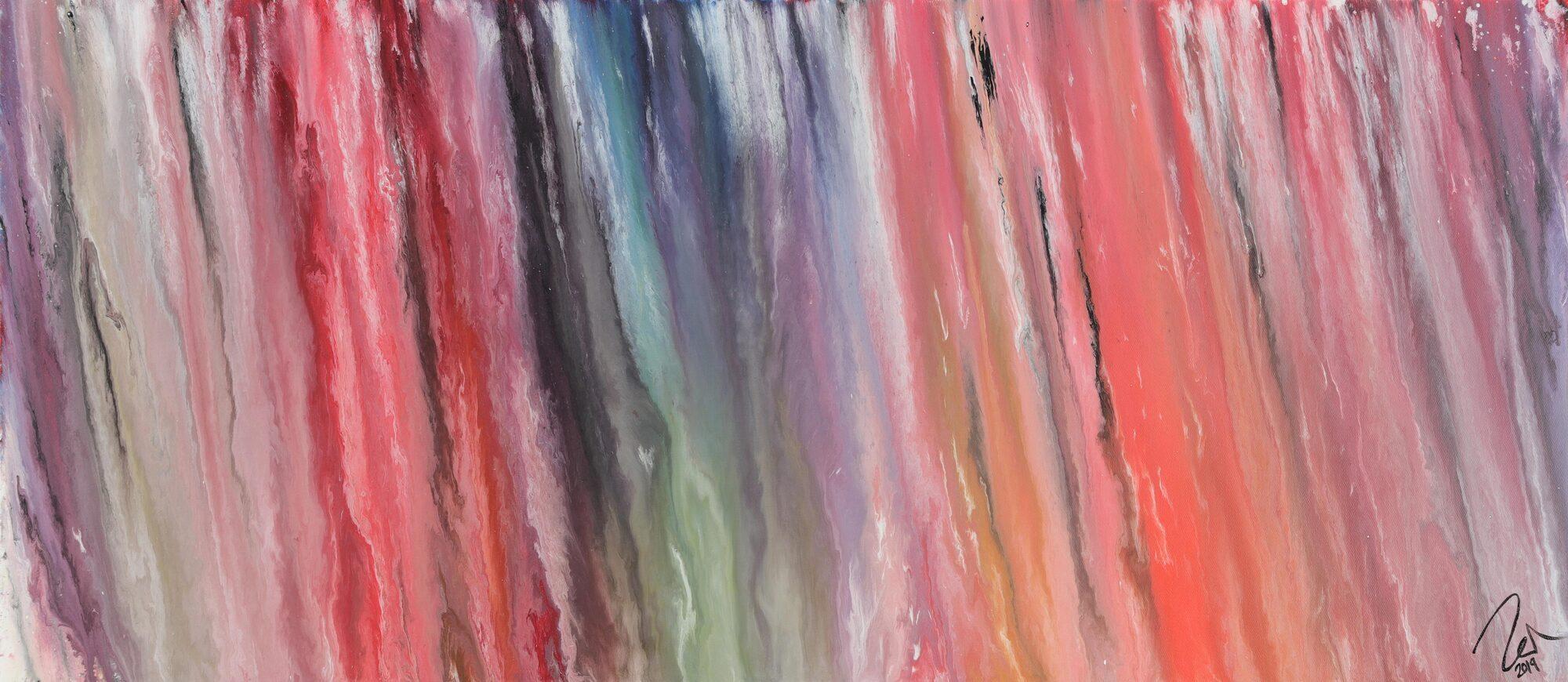 Abstraktes Acrylbild bunt Fließtechnik sehr modernes Gemälde zeitgenössisch