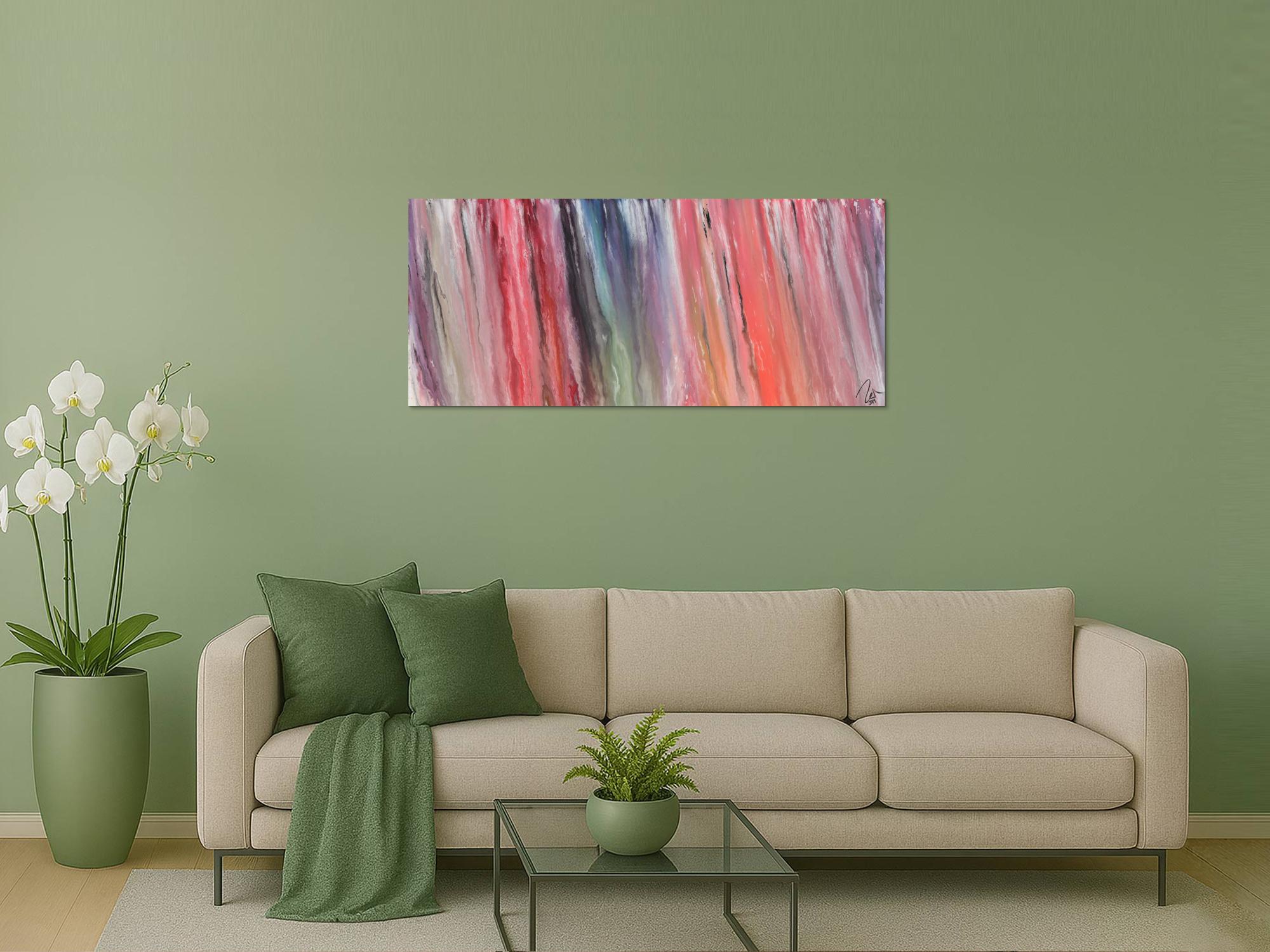 Abstraktes Acrylbild bunt Fließtechnik sehr modernes Gemälde zeitgenössisch