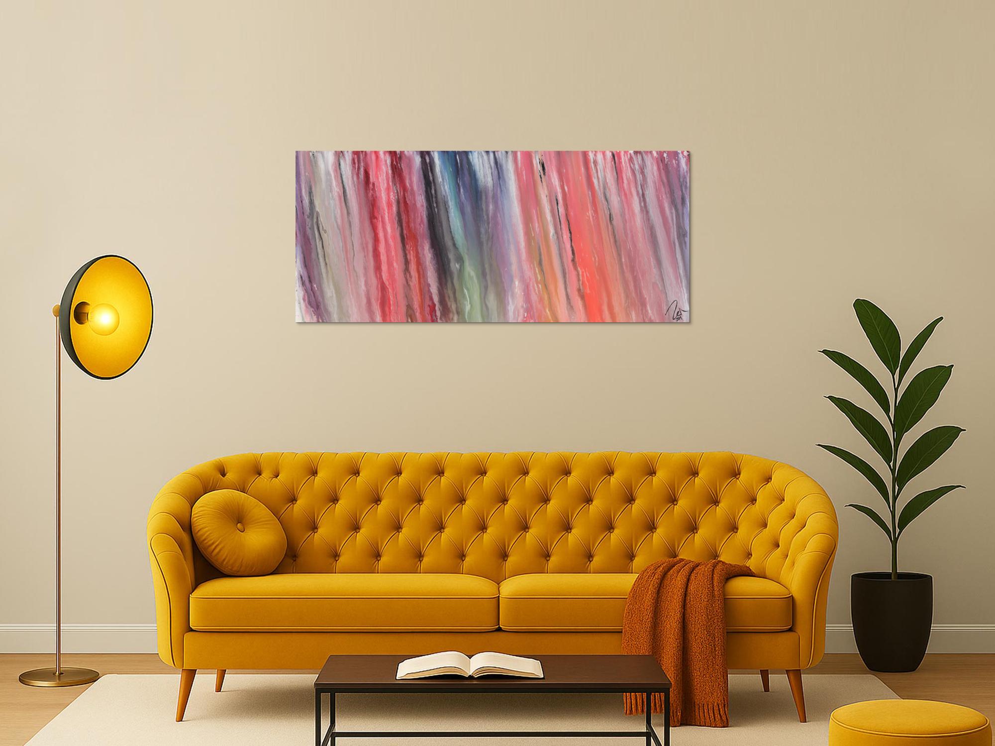 Abstraktes Acrylbild bunt Fließtechnik sehr modernes Gemälde zeitgenössisch