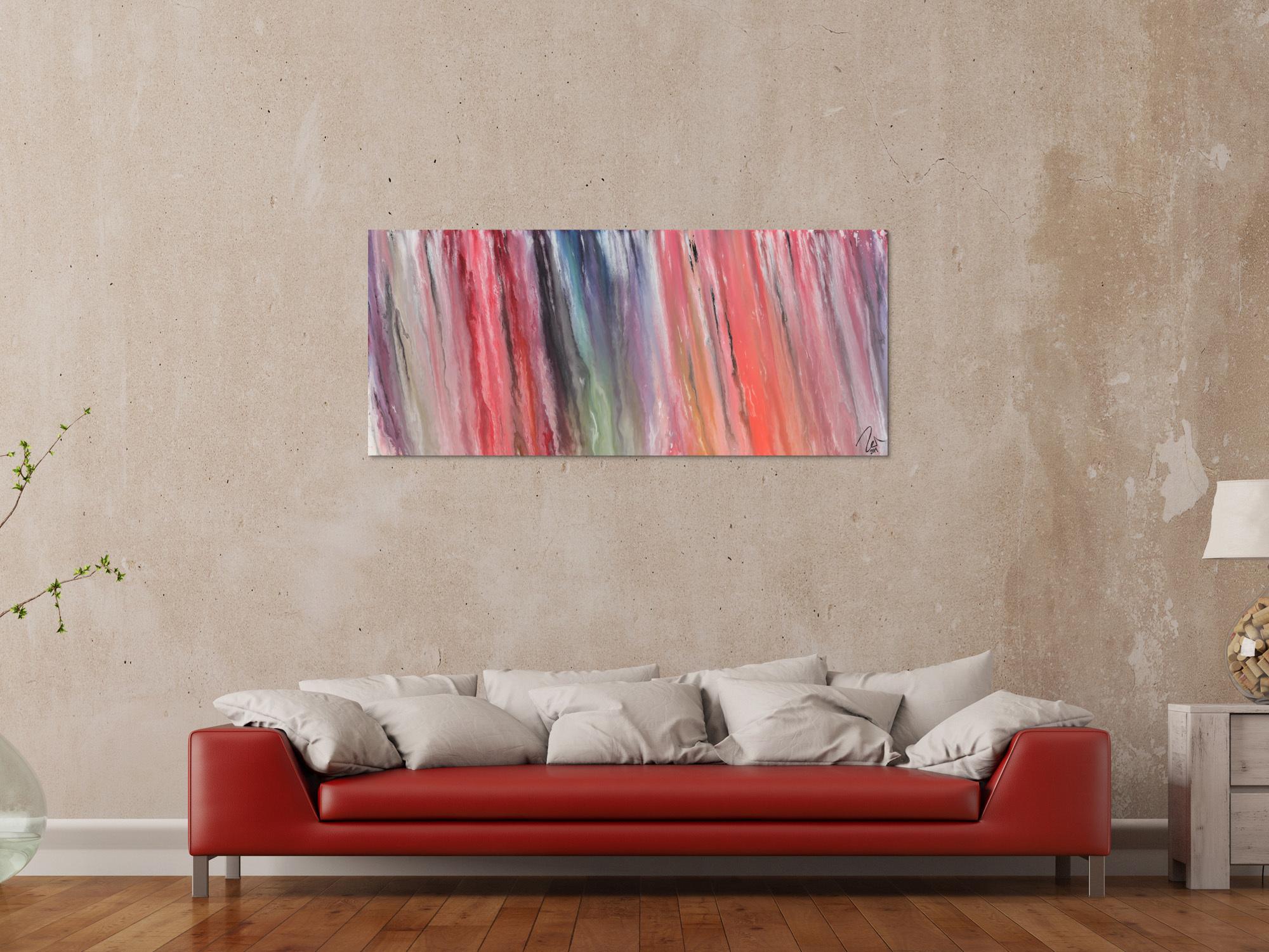 Abstraktes Acrylbild bunt Fließtechnik sehr modernes Gemälde zeitgenössisch