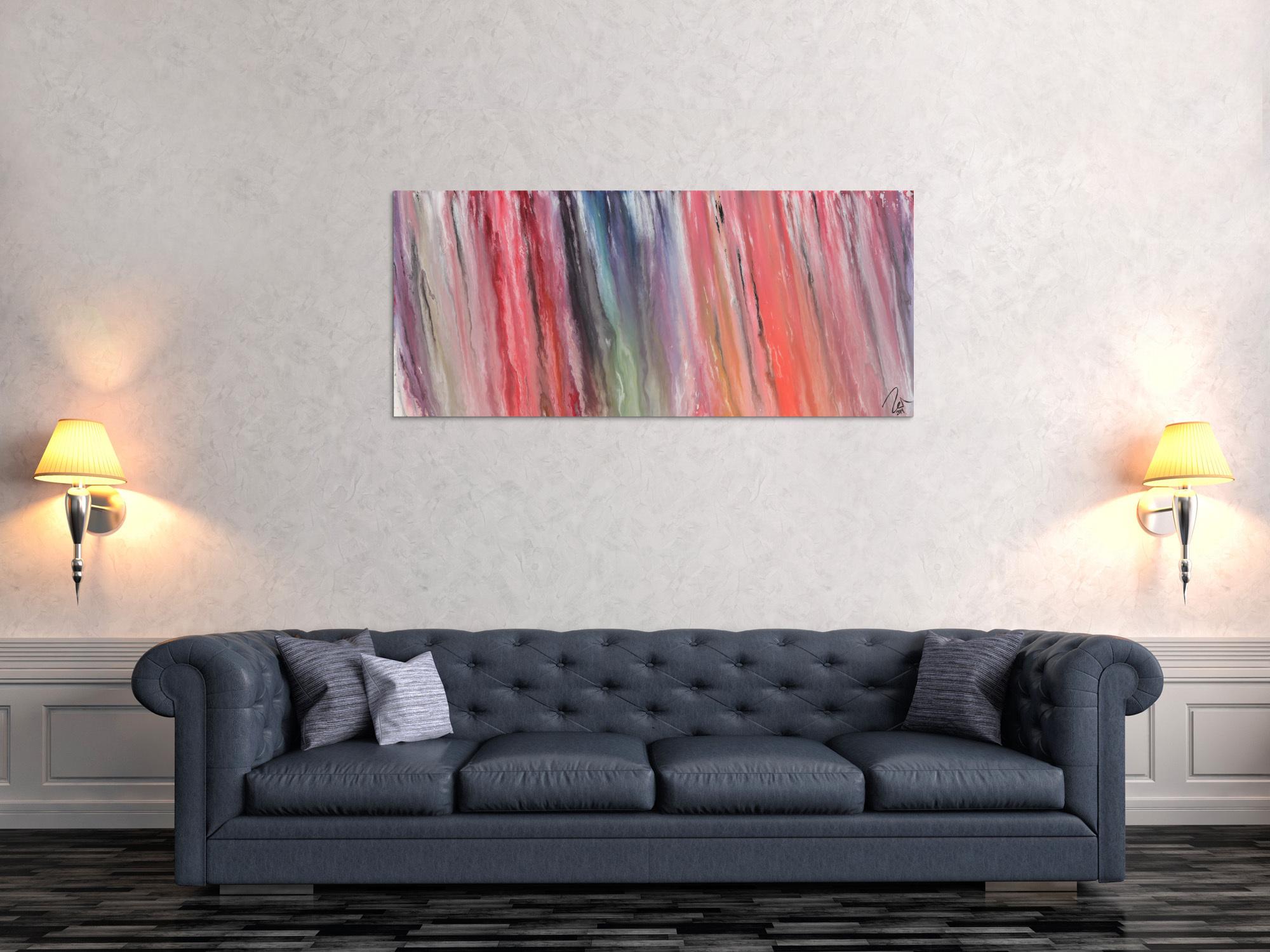 Abstraktes Acrylbild bunt Fließtechnik sehr modernes Gemälde zeitgenössisch