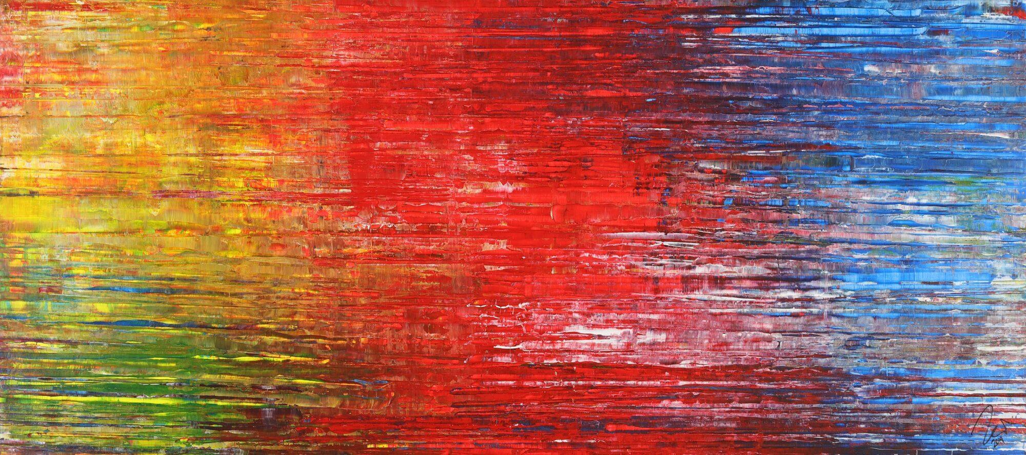 Abstraktes Acrylbild Spachteltechnik modern zeitgenössisch expressionistisch bunt rot glau gelb