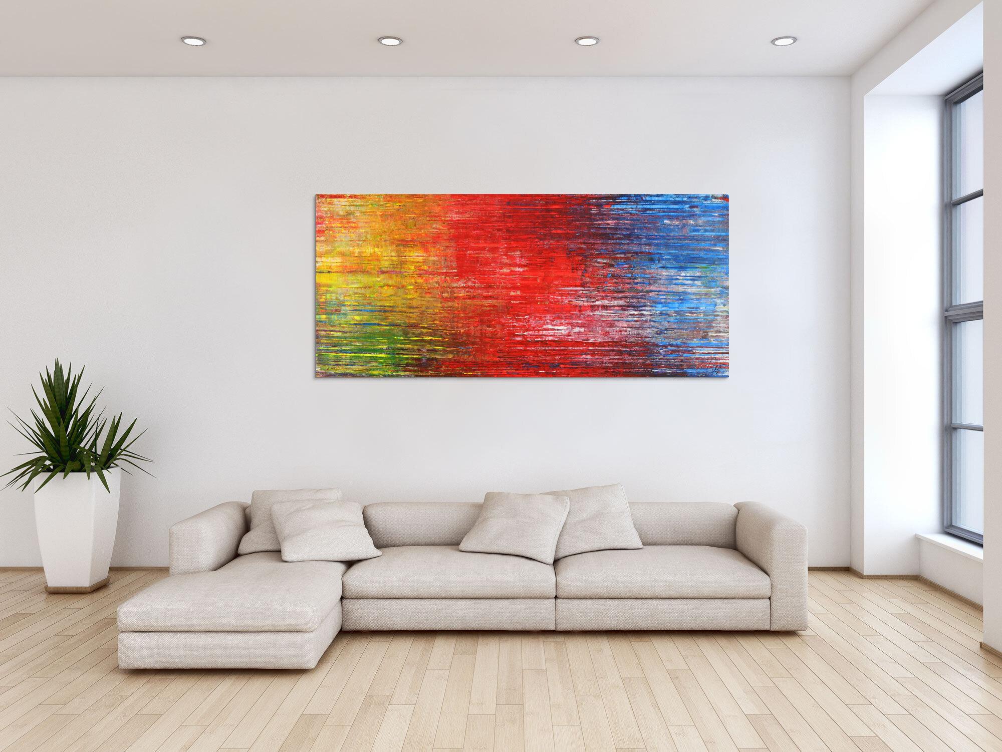 Abstraktes Acrylbild Spachteltechnik modern zeitgenössisch expressionistisch bunt rot glau gelb