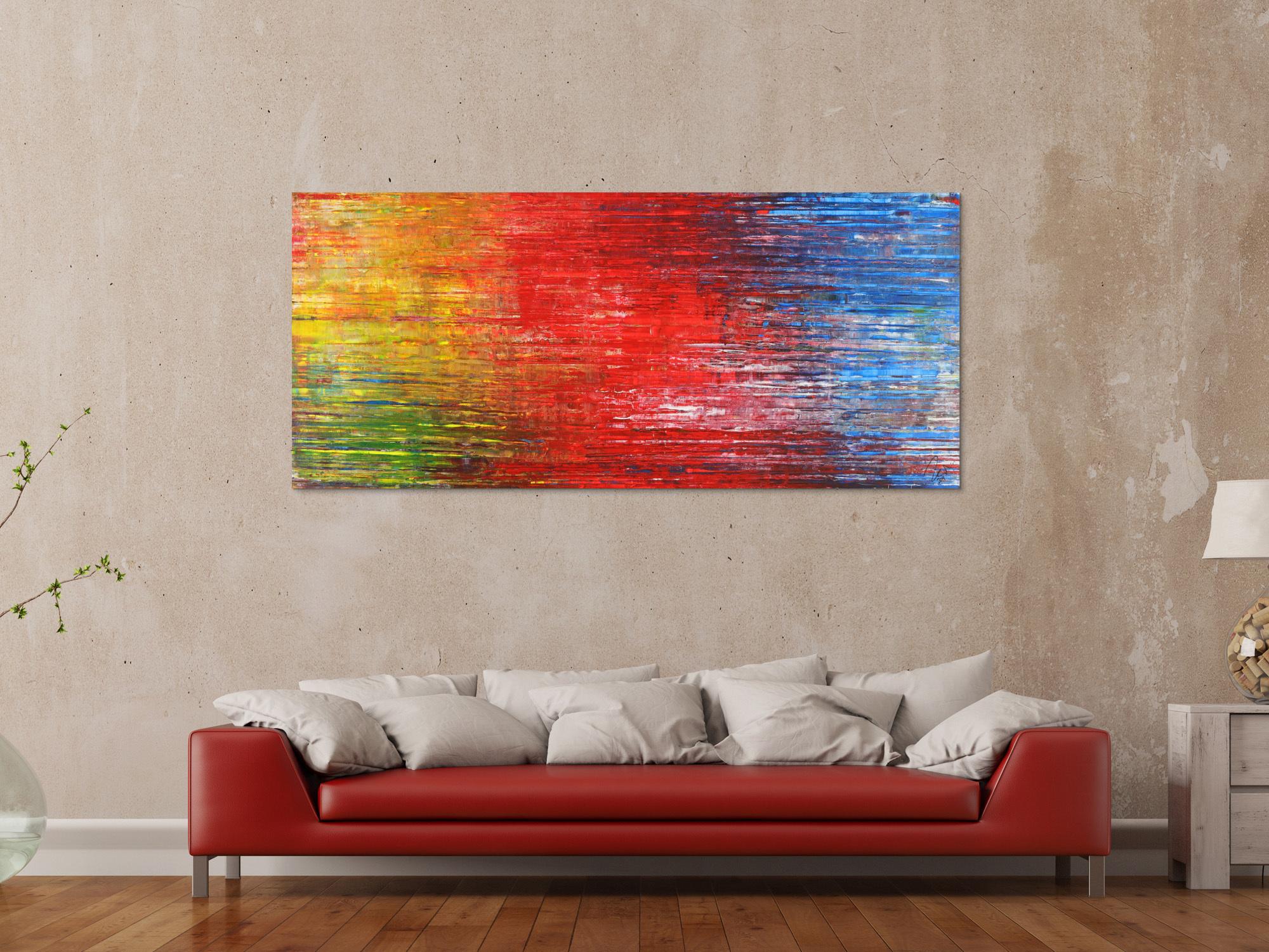 Abstraktes Acrylbild Spachteltechnik modern zeitgenössisch expressionistisch bunt rot glau gelb