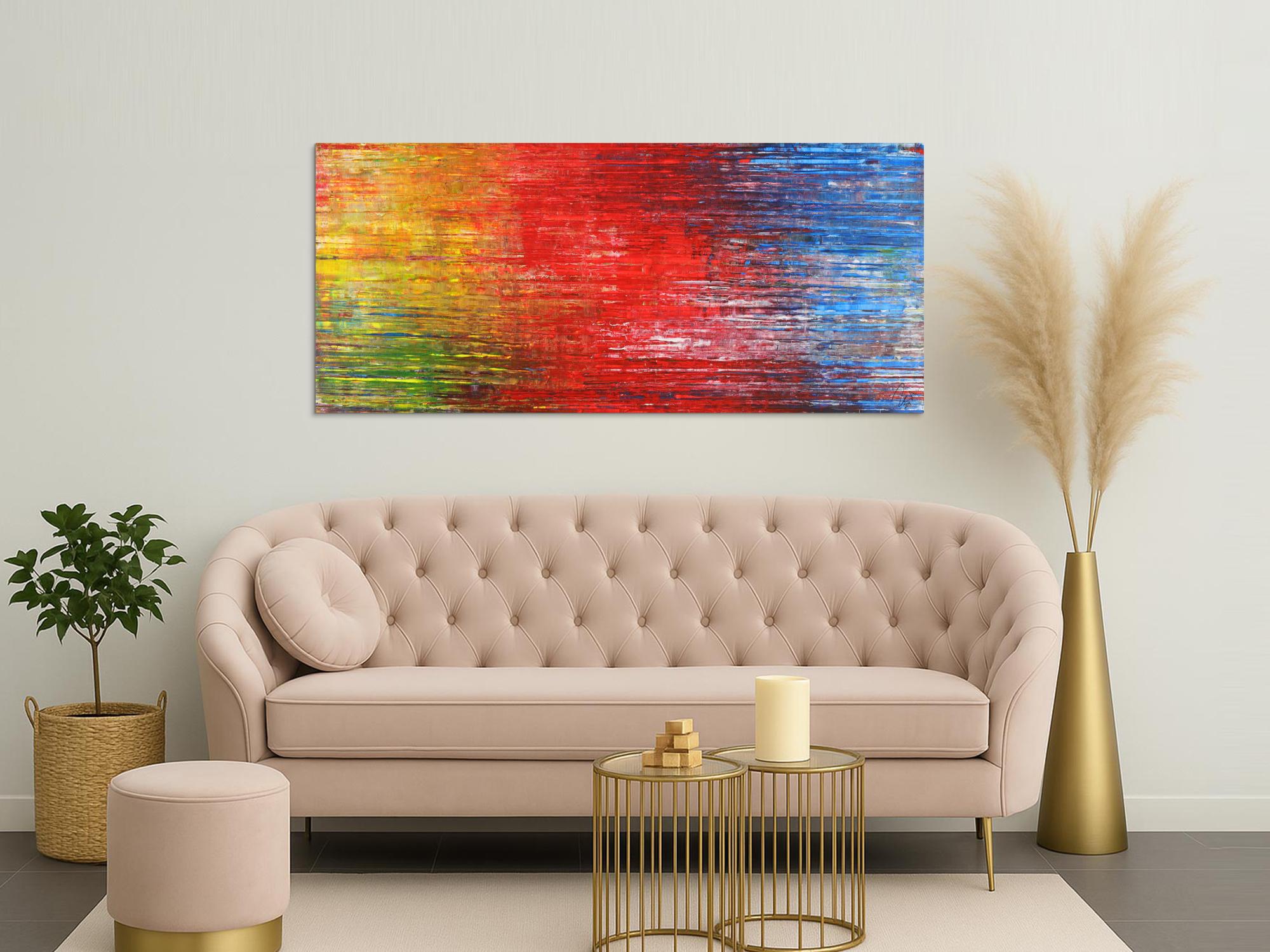 Abstraktes Acrylbild Spachteltechnik modern zeitgenössisch expressionistisch bunt rot glau gelb