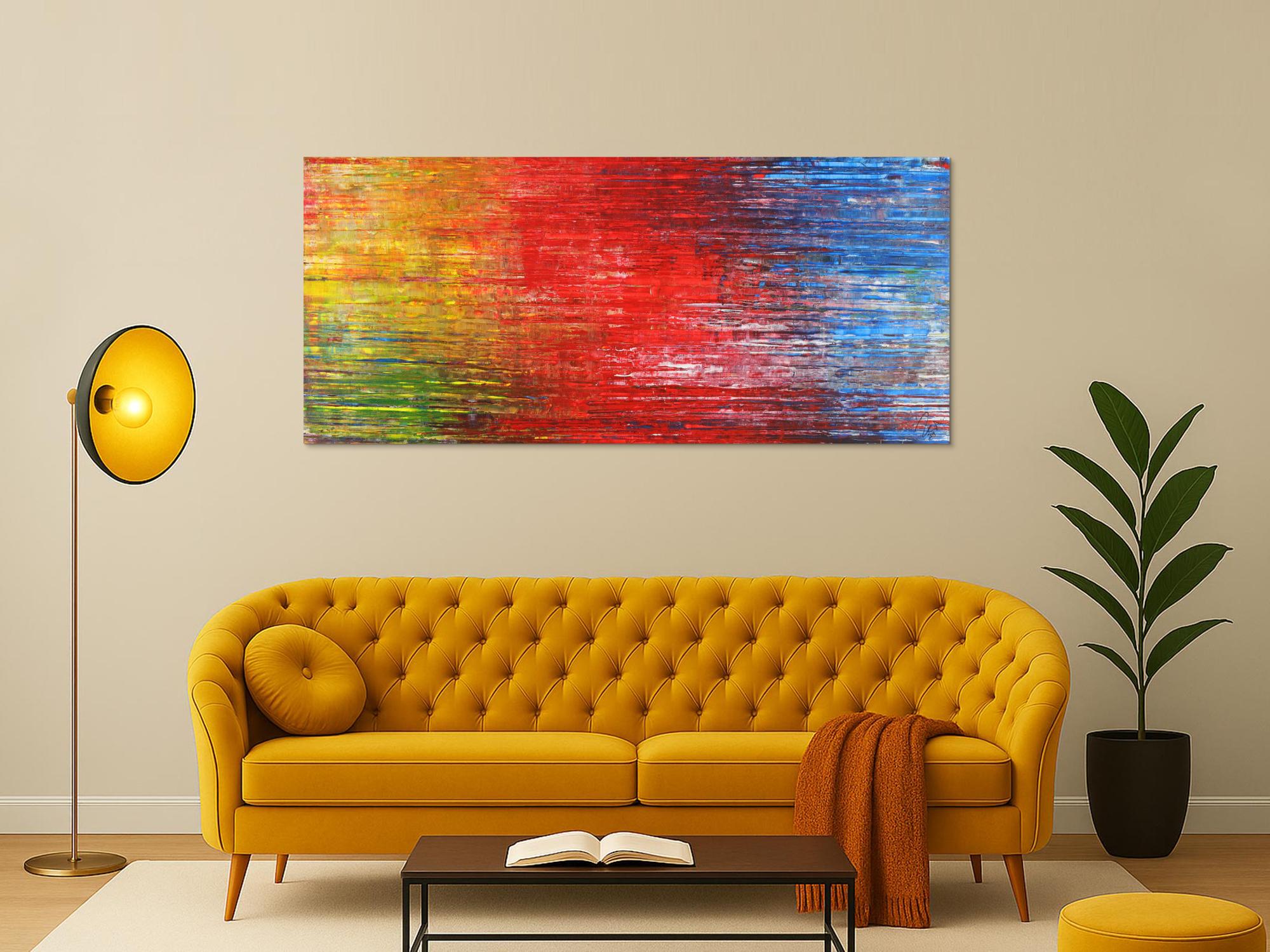 Abstraktes Acrylbild Spachteltechnik modern zeitgenössisch expressionistisch bunt rot glau gelb