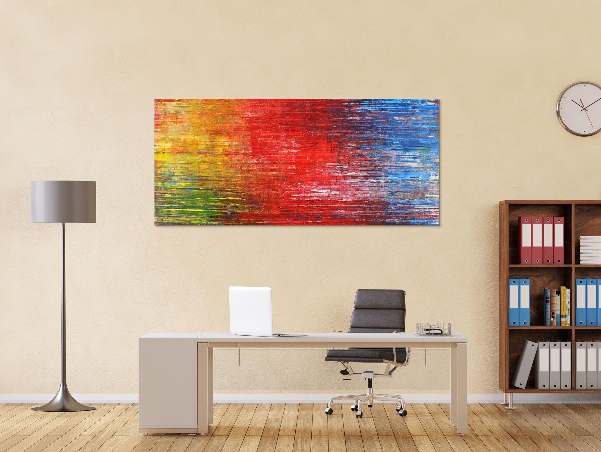 Abstraktes Acrylbild Spachteltechnik modern zeitgenössisch expressionistisch bunt rot glau gelb