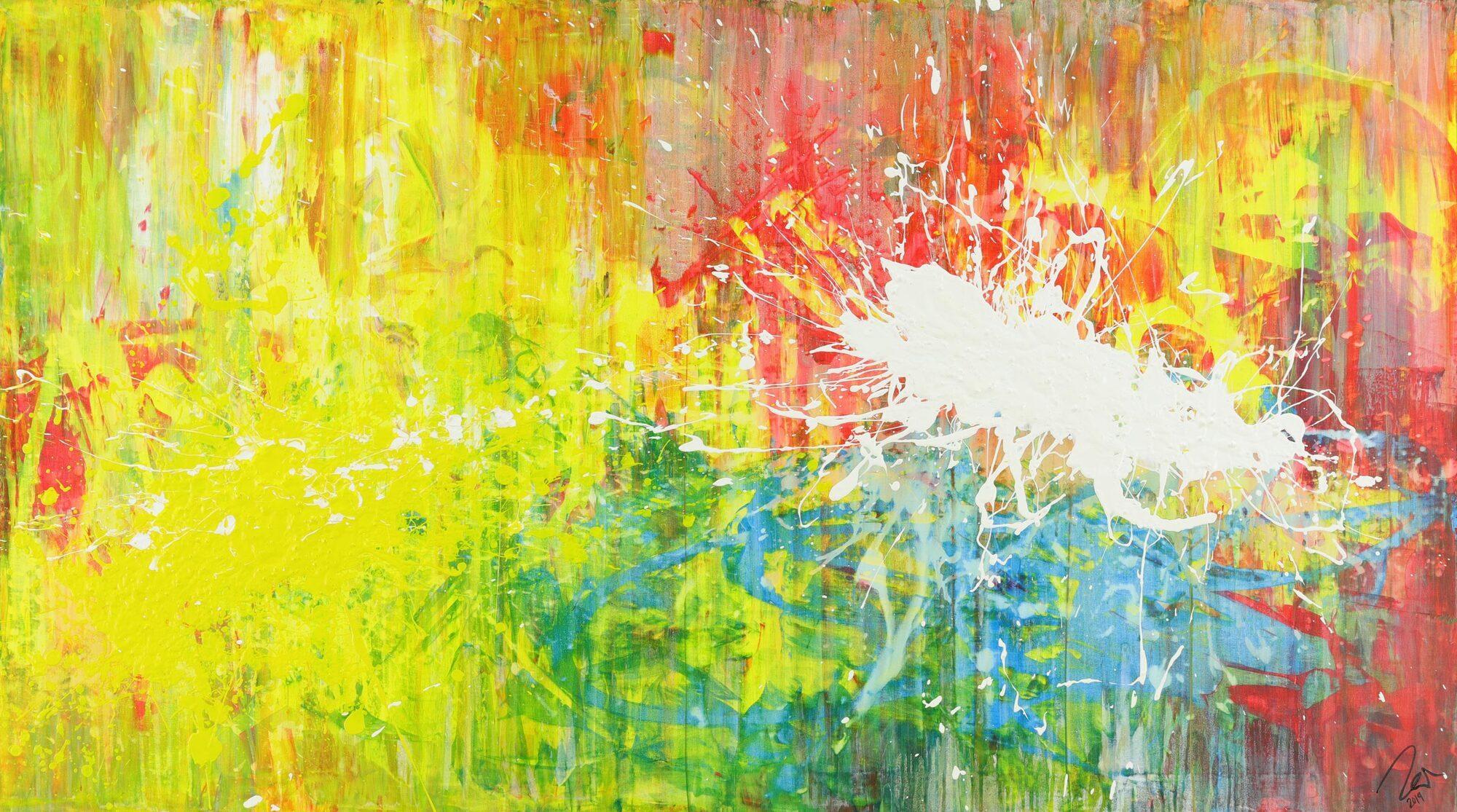 Abstraktes Acrylbild sehr modern zeitgenössisch Action Painting bunt expressionistisch