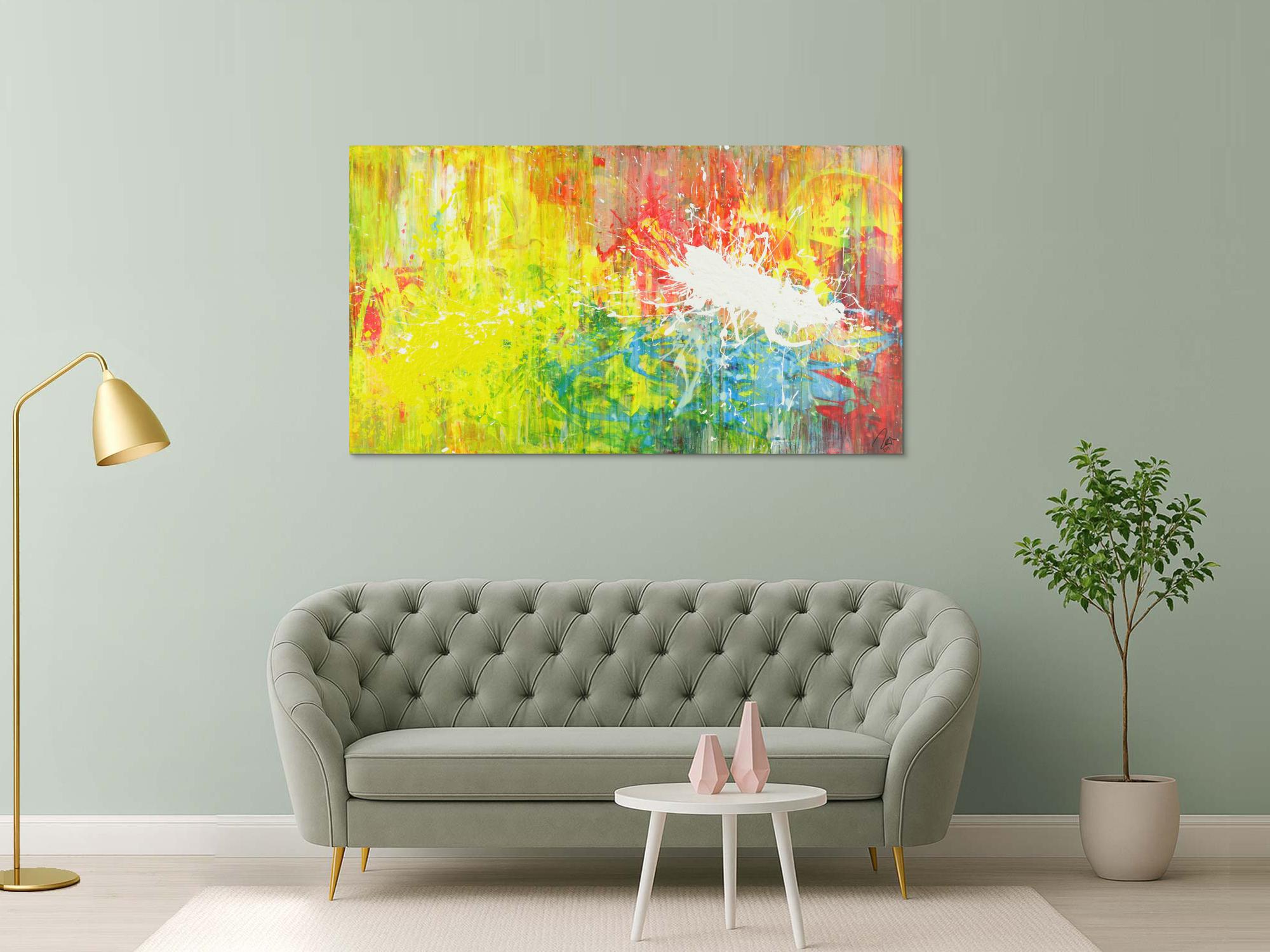 Abstraktes Acrylbild sehr modern zeitgenössisch Action Painting bunt expressionistisch