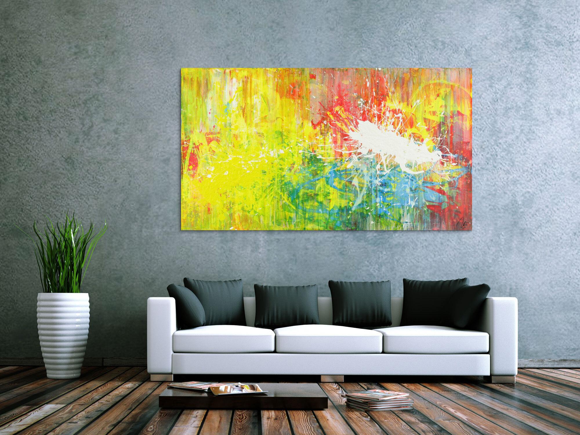 Abstraktes Acrylbild sehr modern zeitgenössisch Action Painting bunt expressionistisch