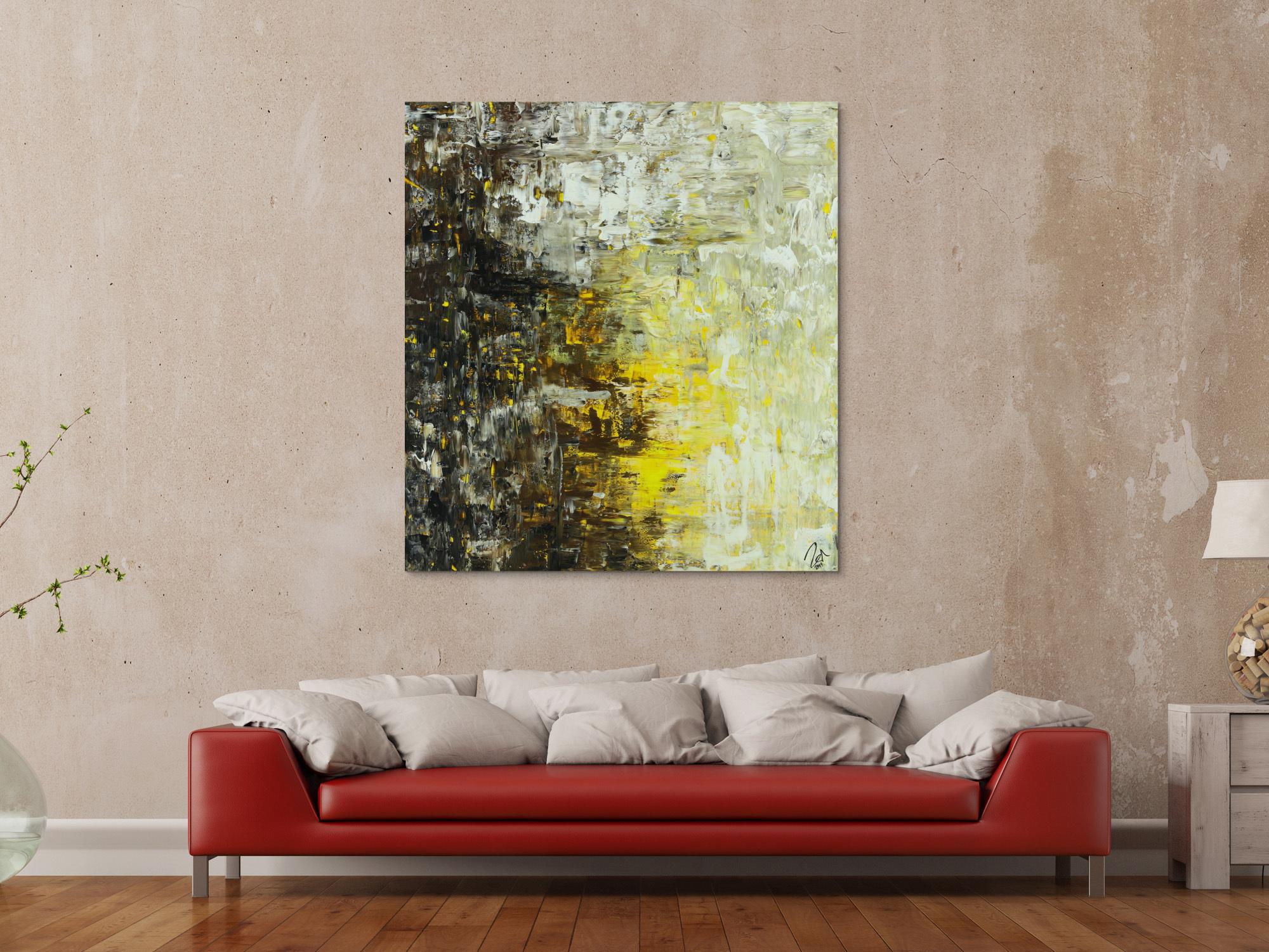 Abstraktes Acrylbild Spachteltechnik mediterrane Farben braun gelb weiß schwarz sehr modern