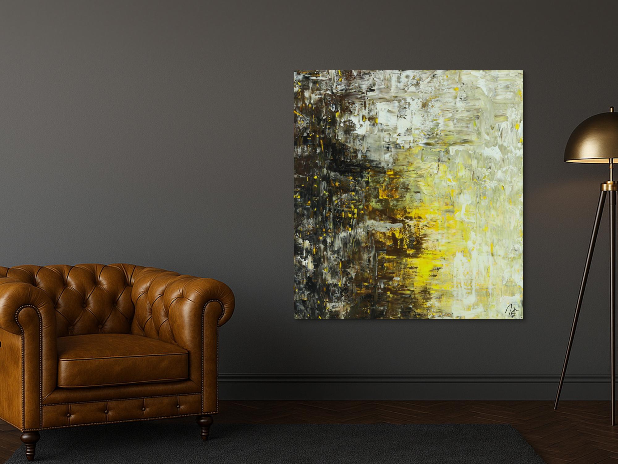 Abstraktes Acrylbild Spachteltechnik mediterrane Farben braun gelb weiß schwarz sehr modern