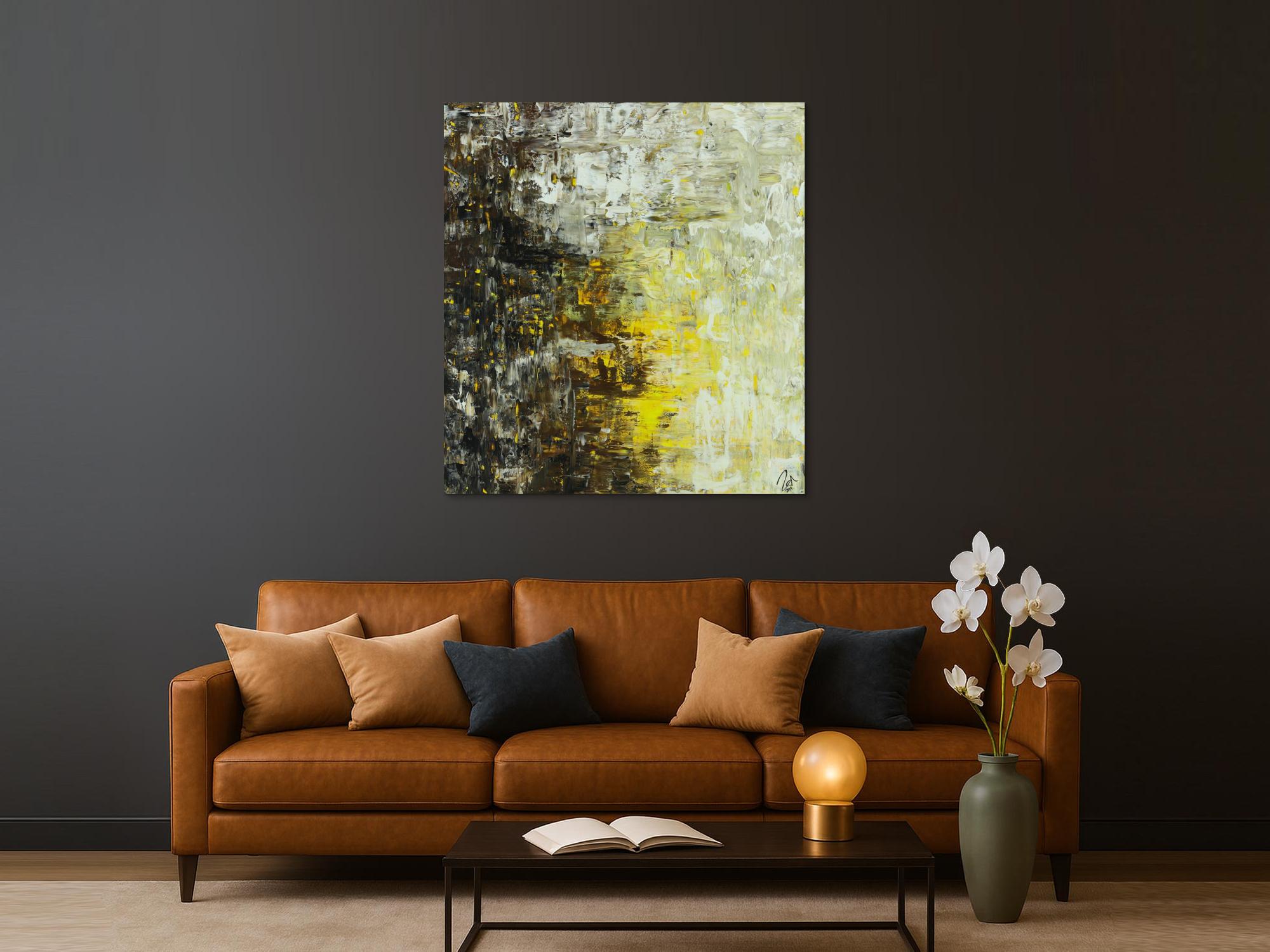 Abstraktes Acrylbild Spachteltechnik mediterrane Farben braun gelb weiß schwarz sehr modern