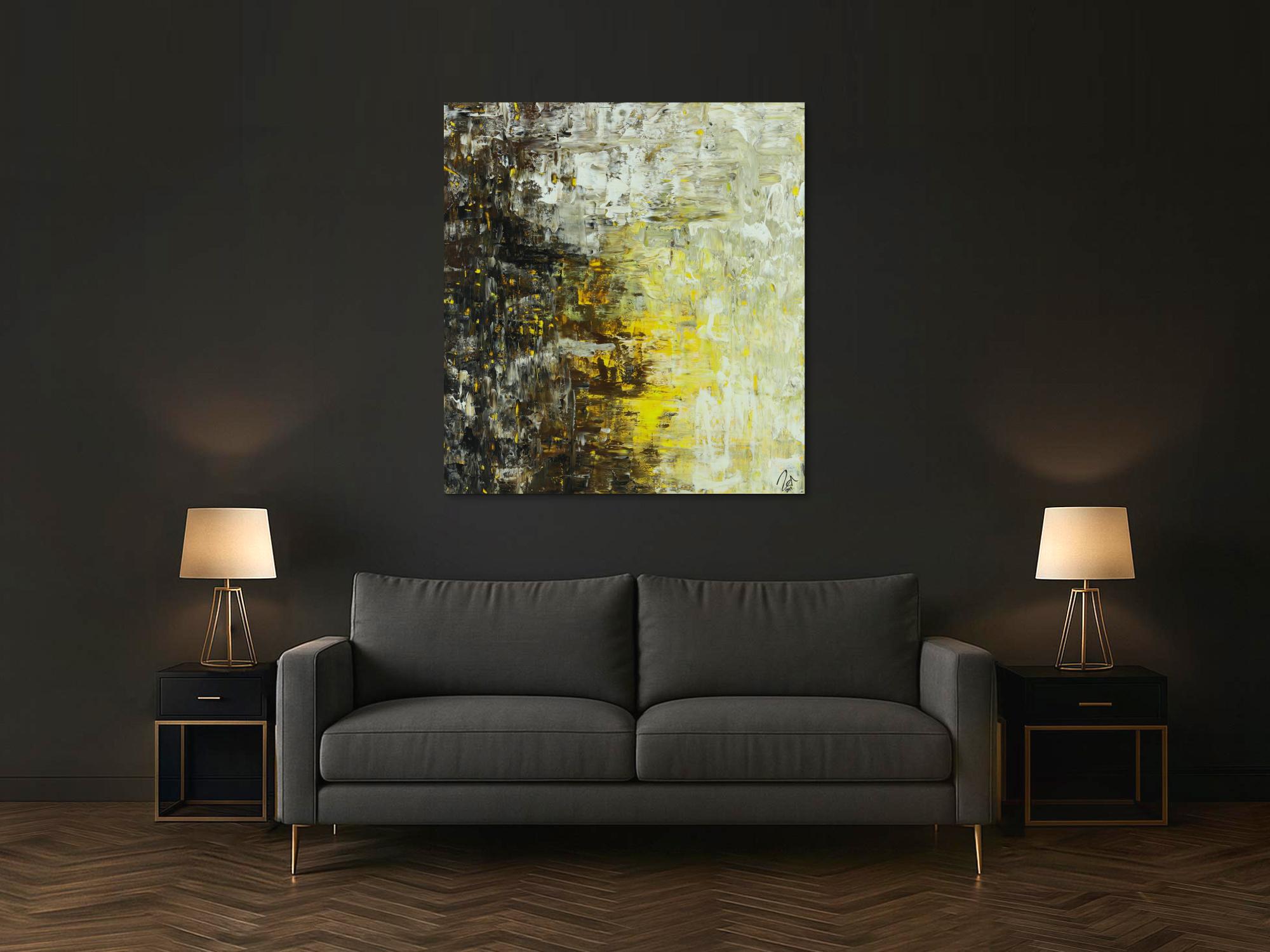 Abstraktes Acrylbild Spachteltechnik mediterrane Farben braun gelb weiß schwarz sehr modern