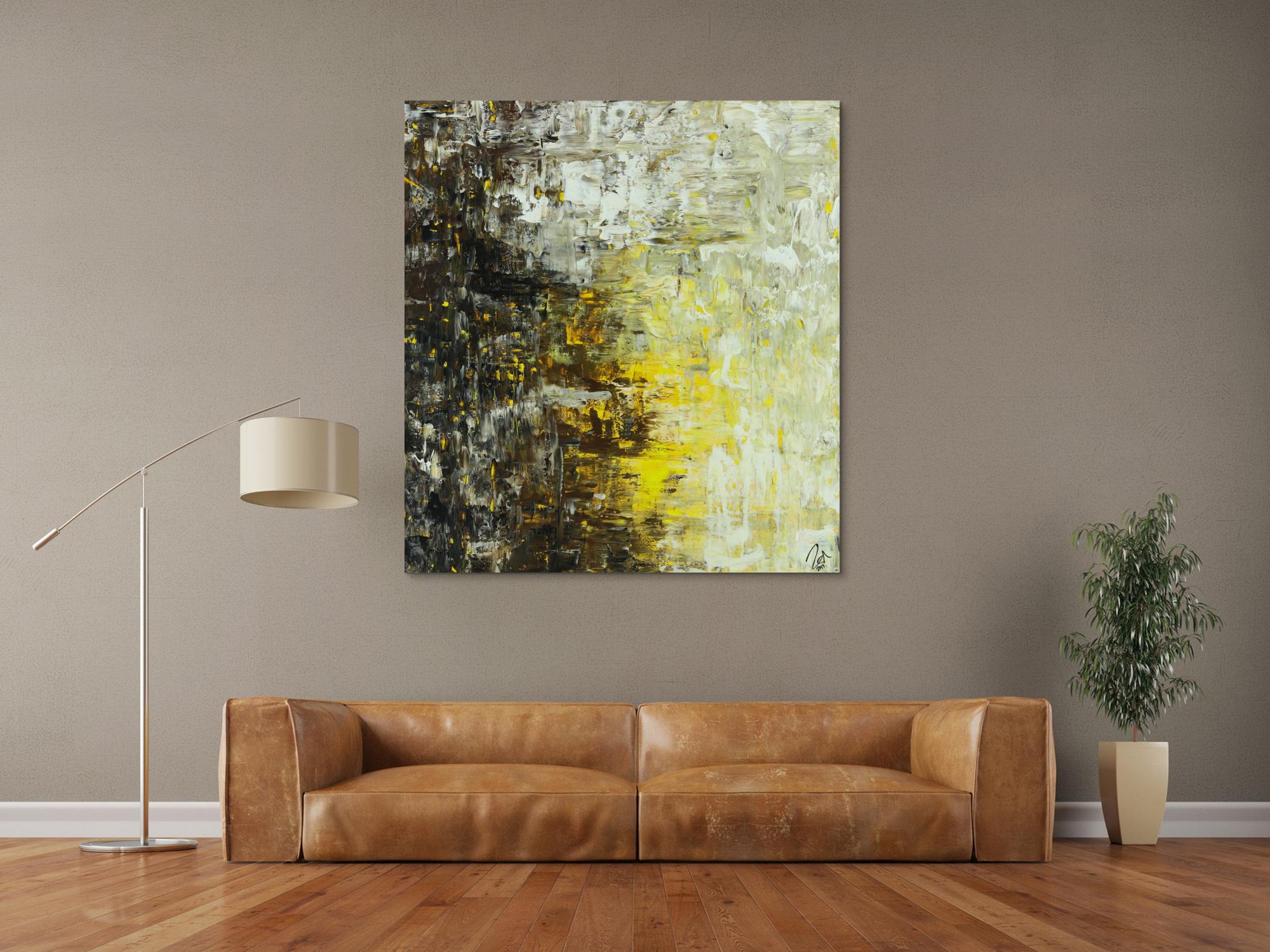 Abstraktes Acrylbild Spachteltechnik mediterrane Farben braun gelb weiß schwarz sehr modern