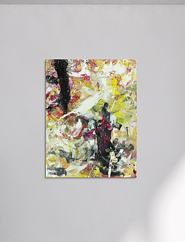 Abstraktes Kunstwerk in Rot und Orange