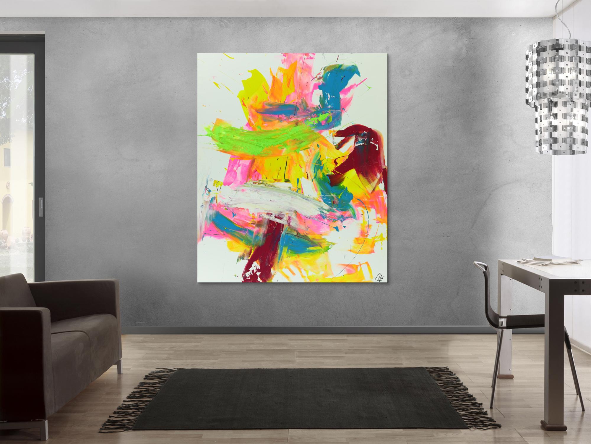 Abtrakts Acrylbild bunte helle Farben sehr mondern zeitgenössisch expressionistisch groß hochformat