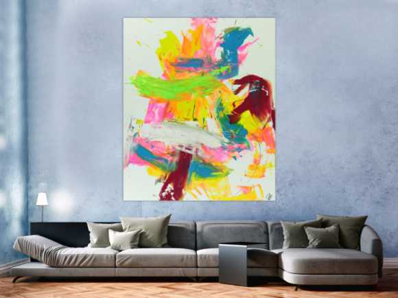 Abtrakts Acrylbild bunte helle Farben sehr mondern zeitgenössisch expressionistisch groß hochformat