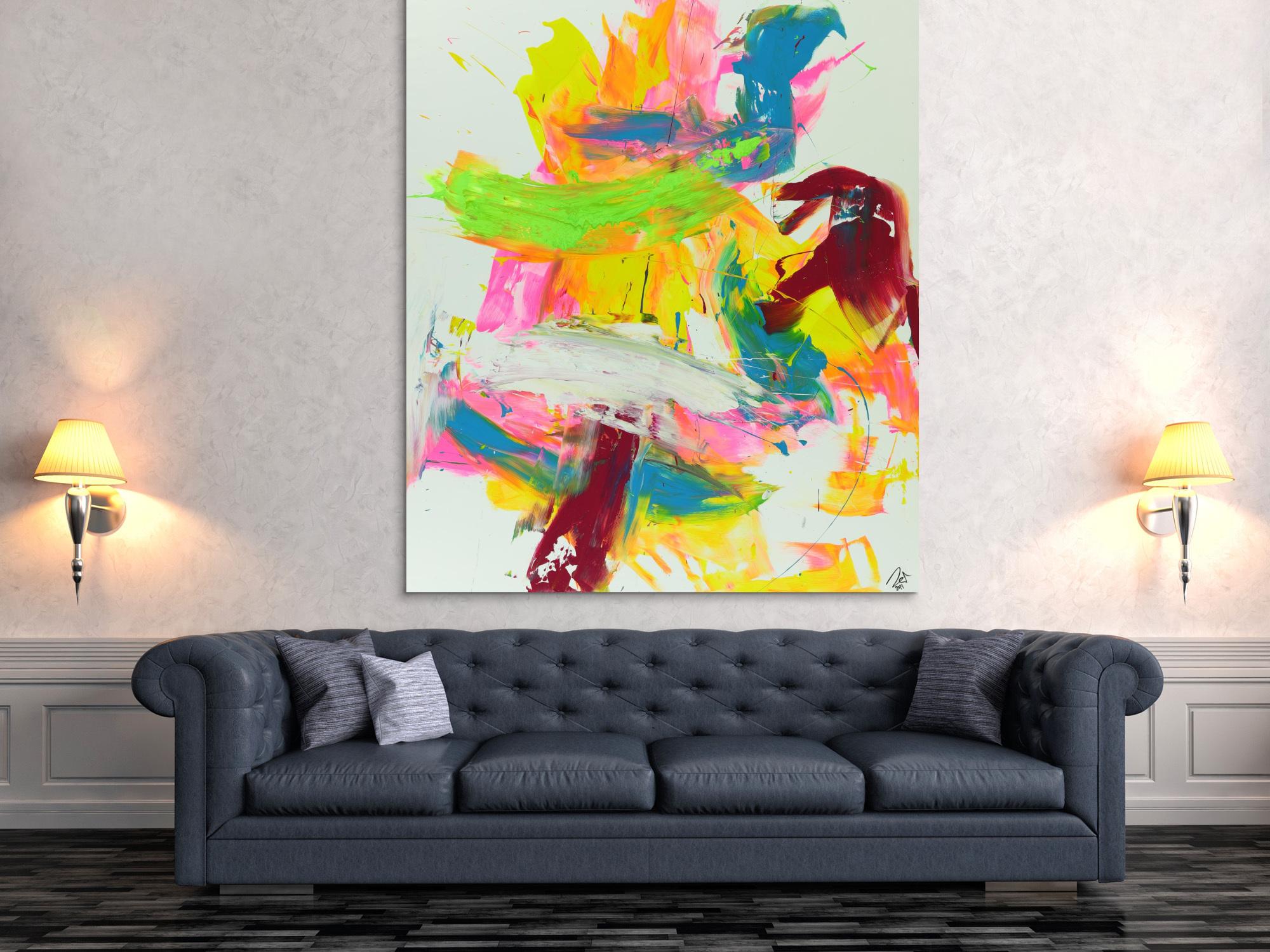 Abtrakts Acrylbild bunte helle Farben sehr mondern zeitgenössisch expressionistisch groß hochformat