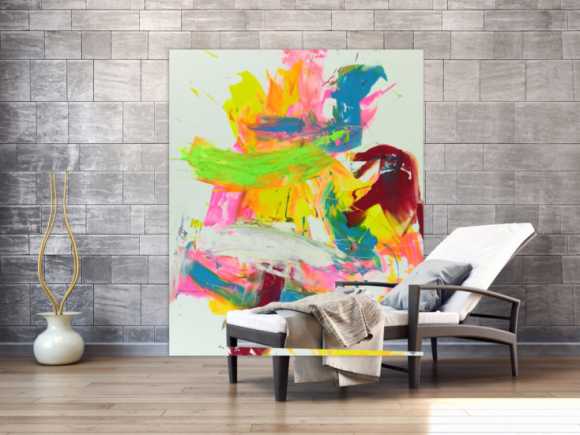 Abtrakts Acrylbild bunte helle Farben sehr mondern zeitgenössisch expressionistisch groß hochformat