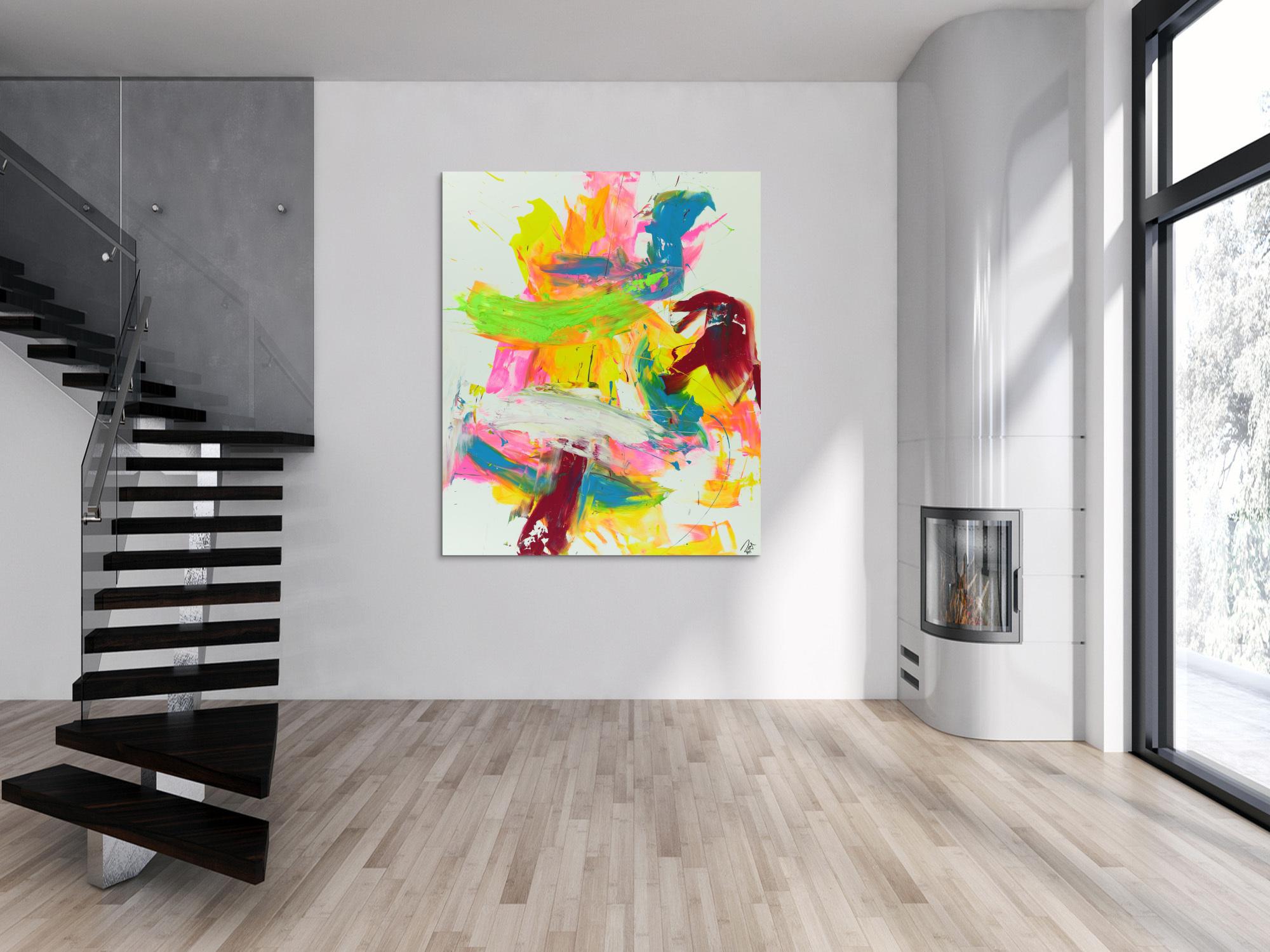 Abtrakts Acrylbild bunte helle Farben sehr mondern zeitgenössisch expressionistisch groß hochformat