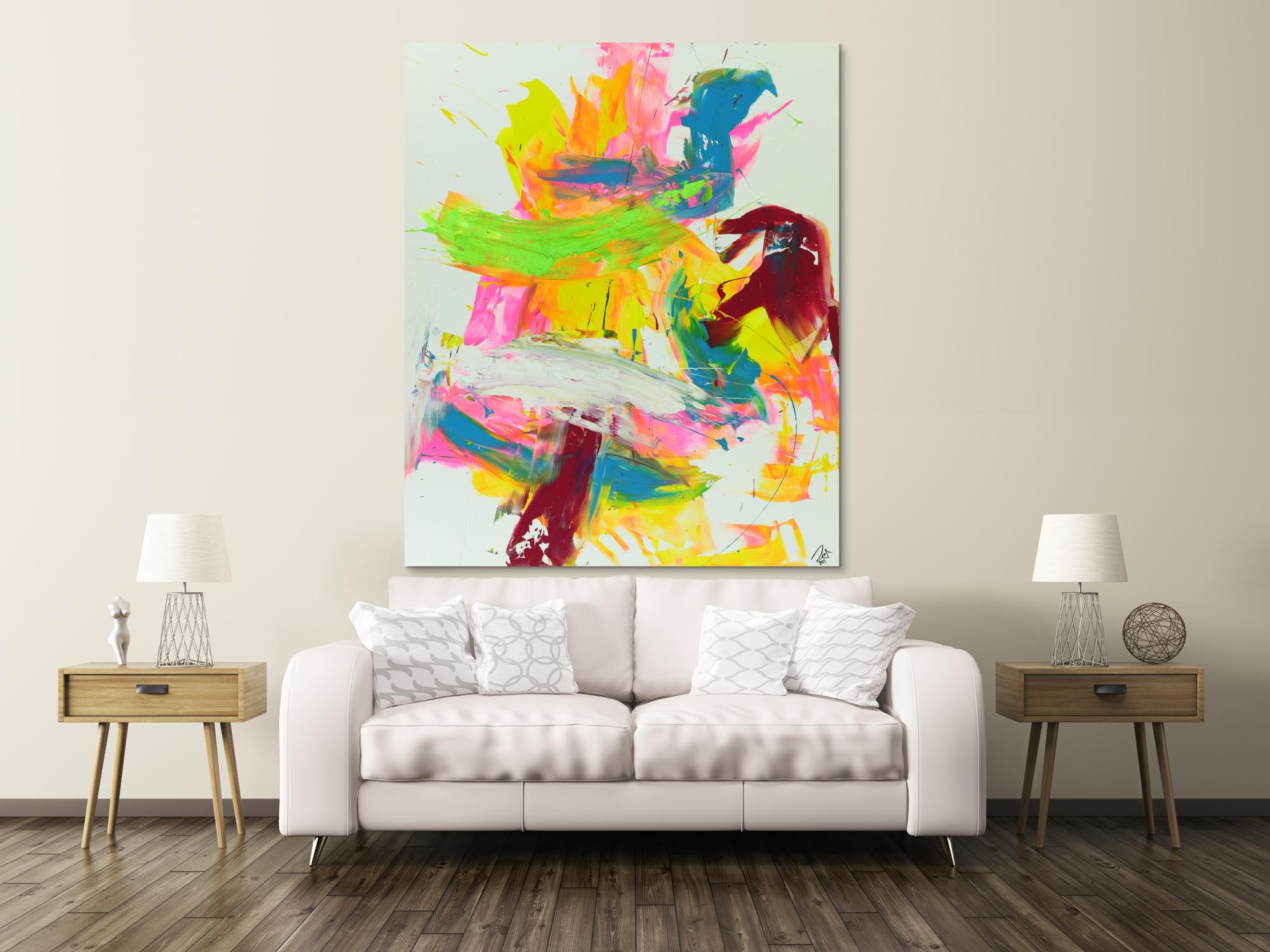 Abtrakts Acrylbild bunte helle Farben sehr mondern zeitgenössisch expressionistisch groß hochformat