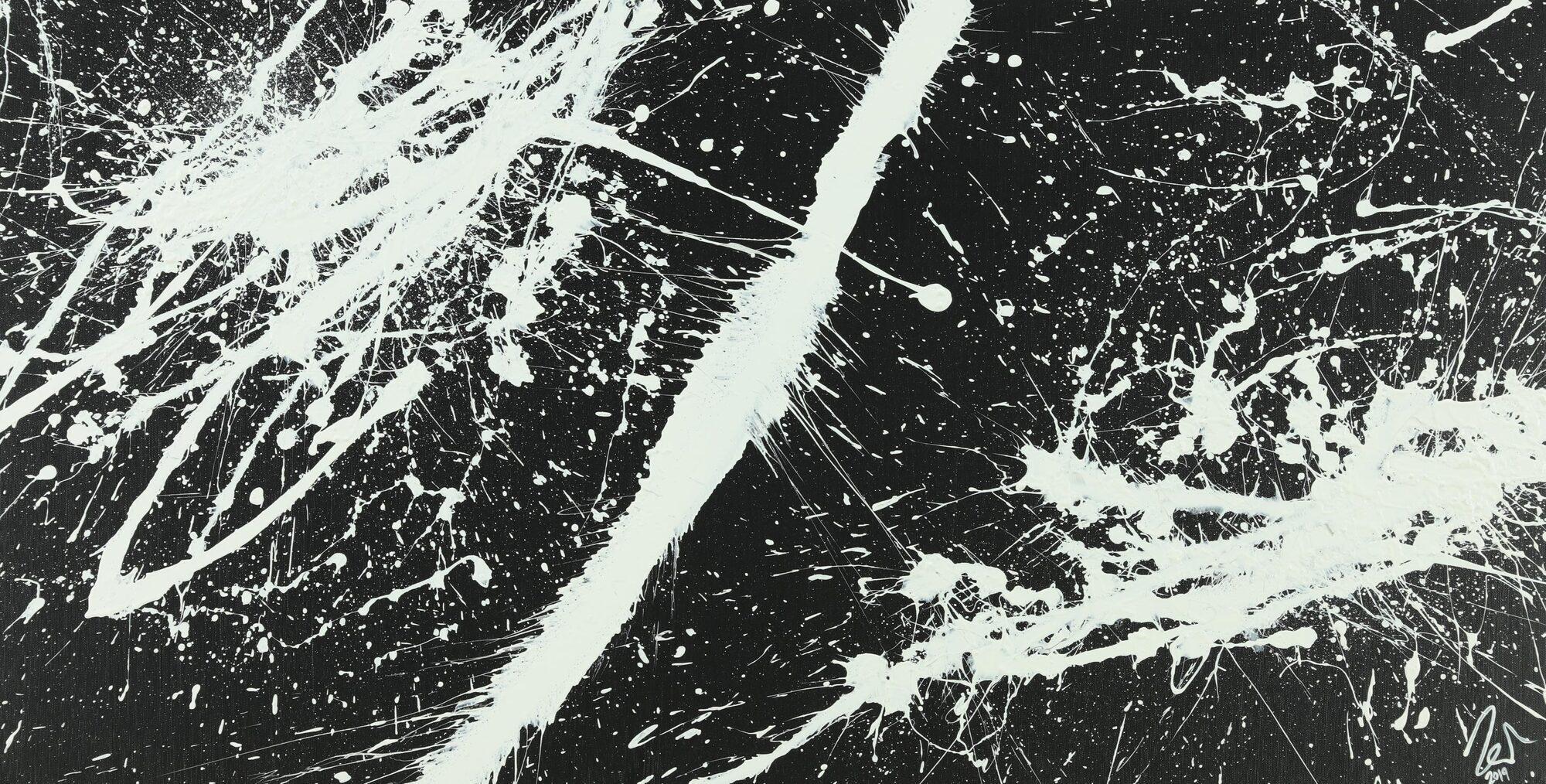 Abstraktes Acrylbild schwarz weiß Action Painting sehr Modern zeigenössisch schlicht