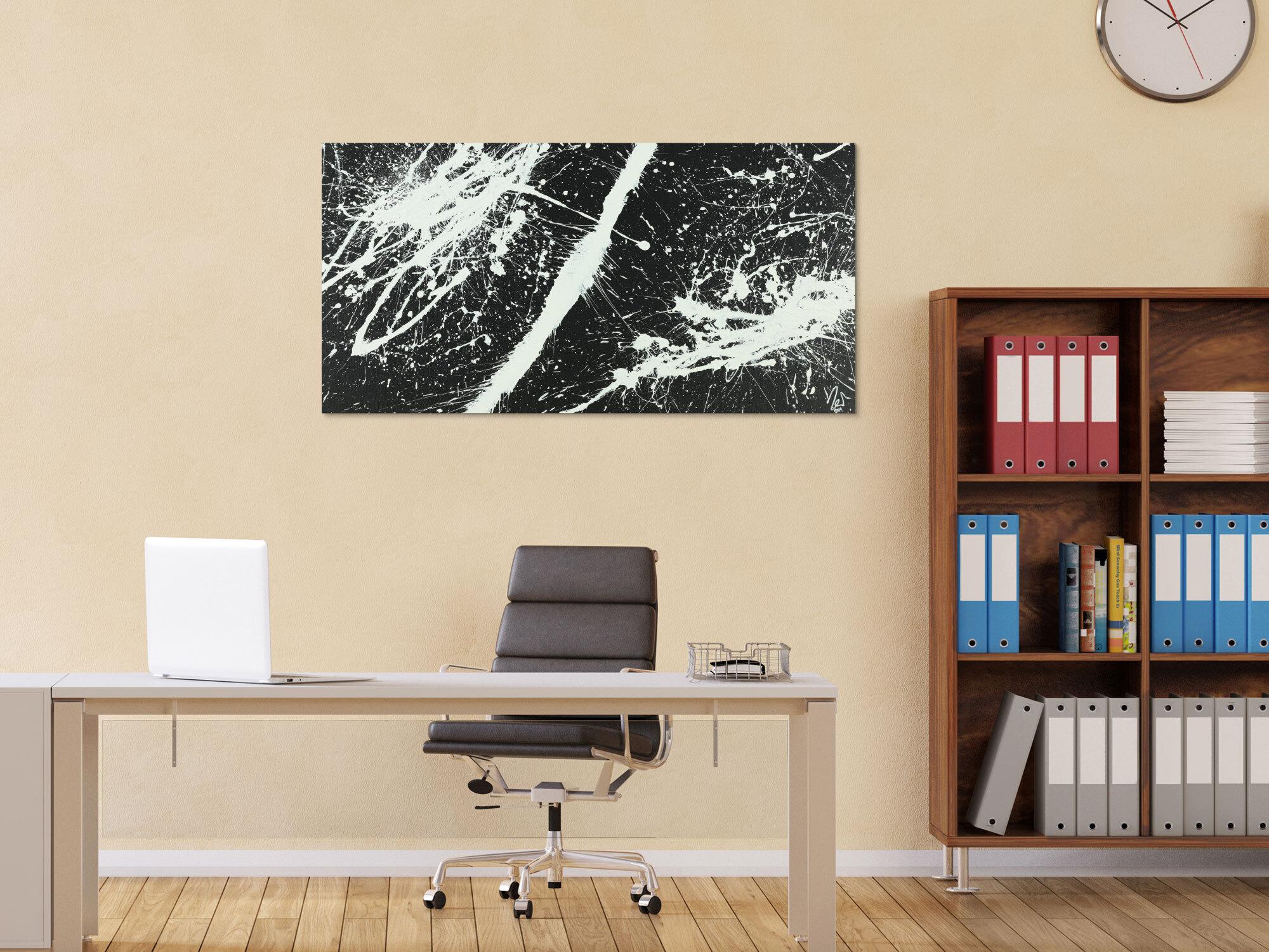 Abstraktes Acrylbild schwarz weiß Action Painting sehr Modern zeigenössisch schlicht