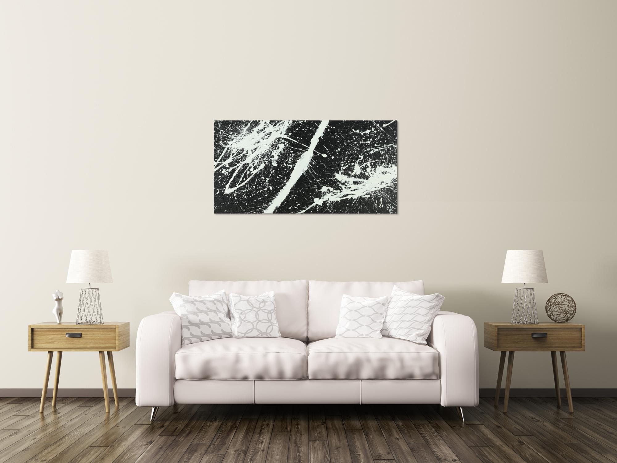 Abstraktes Acrylbild schwarz weiß Action Painting sehr Modern zeigenössisch schlicht
