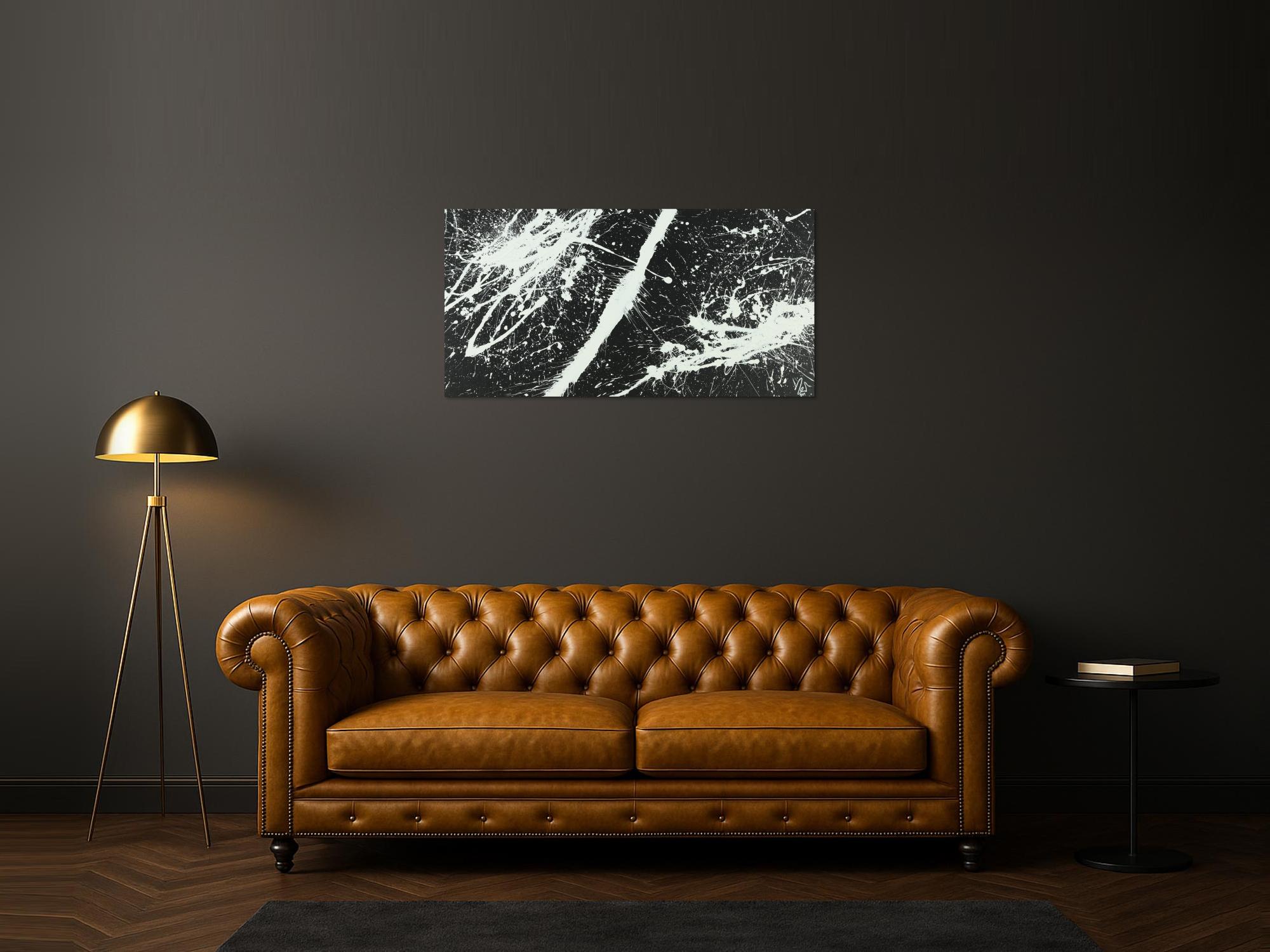 Abstraktes Acrylbild schwarz weiß Action Painting sehr Modern zeigenössisch schlicht