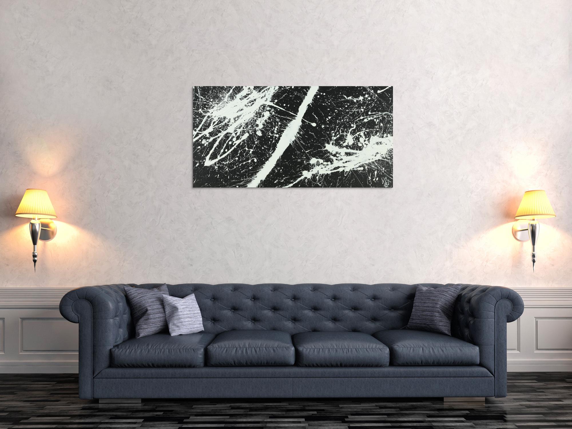 Abstraktes Acrylbild schwarz weiß Action Painting sehr Modern zeigenössisch schlicht