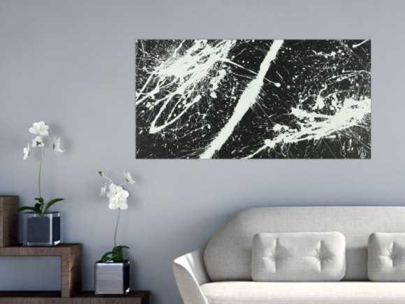 Abstraktes Acrylbild schwarz weiß Action Painting sehr Modern zeigenössisch schlicht