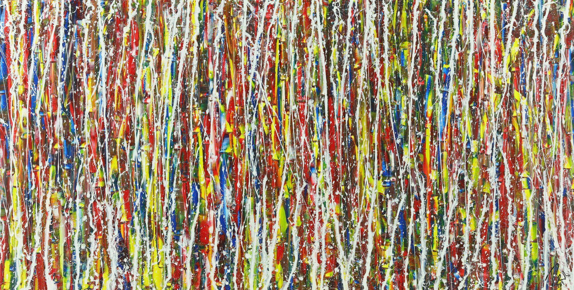 Abstraktes Acrylbild sehr bunt Action Painting Modern Art auf Leinwand handgemalt zeitgenössisch