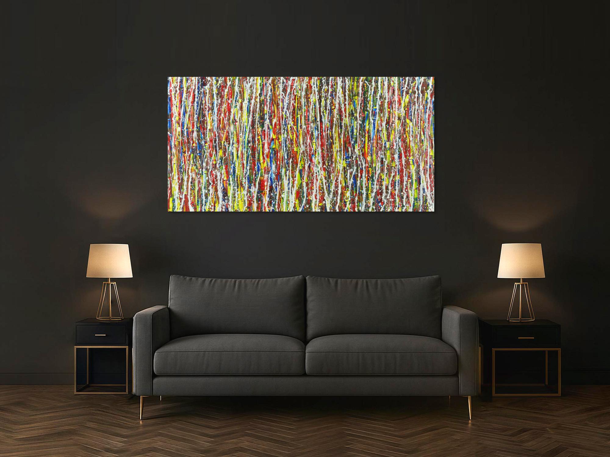 Abstraktes Acrylbild sehr bunt Action Painting Modern Art auf Leinwand handgemalt zeitgenössisch