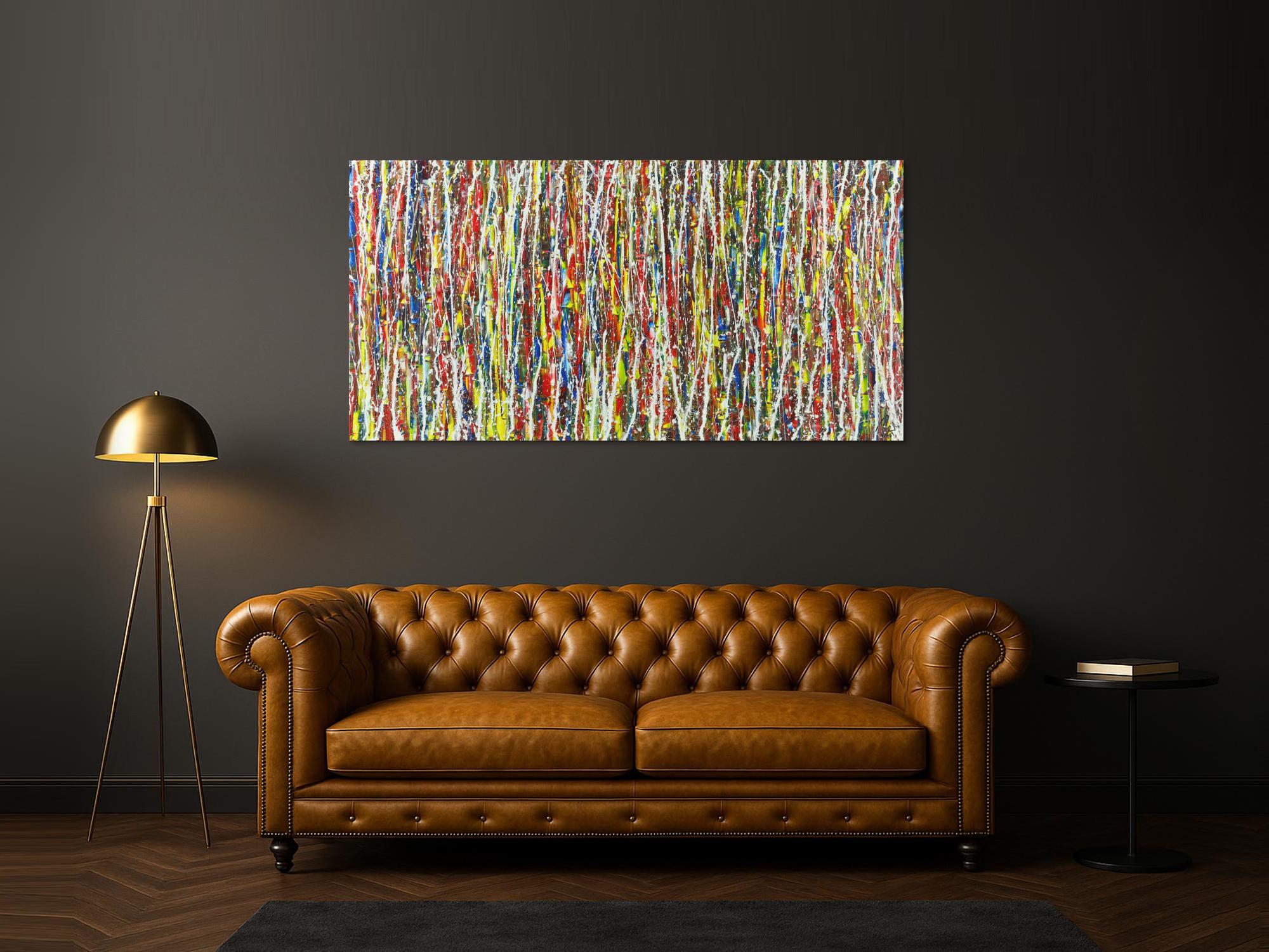 Abstraktes Acrylbild sehr bunt Action Painting Modern Art auf Leinwand handgemalt zeitgenössisch