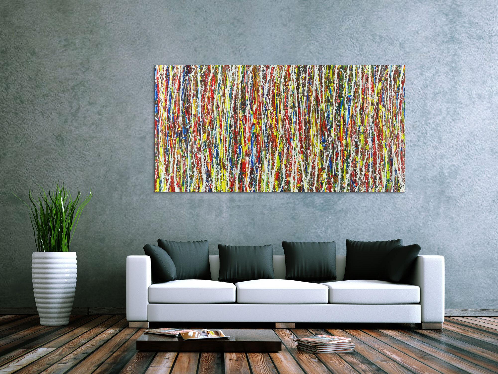 Abstraktes Acrylbild sehr bunt Action Painting Modern Art auf Leinwand handgemalt zeitgenössisch