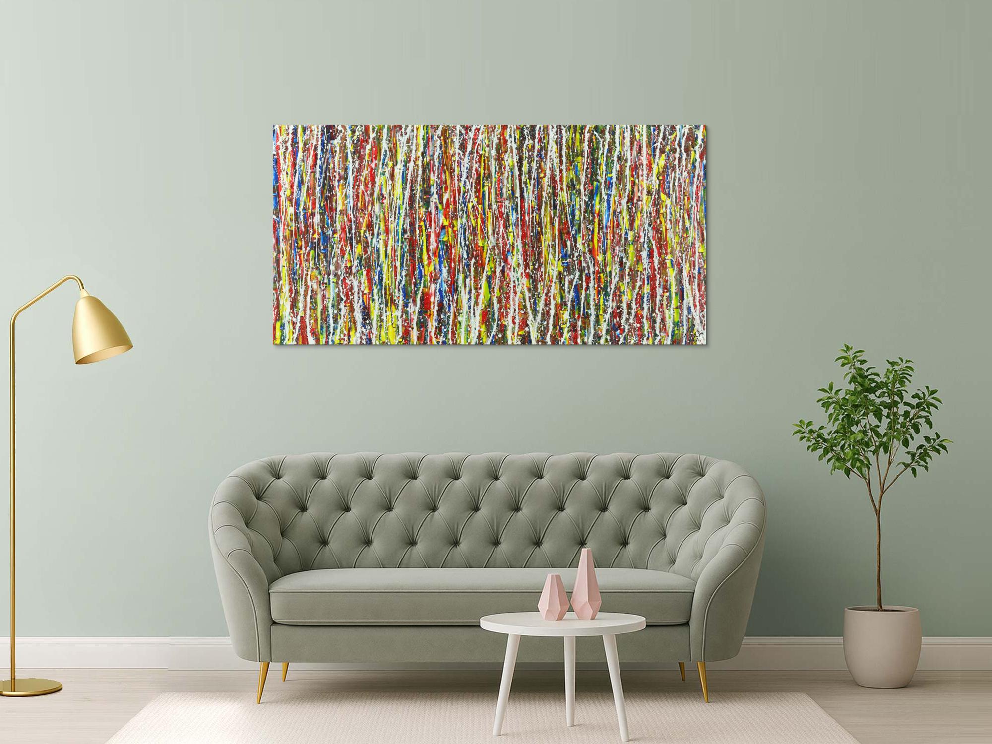 Abstraktes Acrylbild sehr bunt Action Painting Modern Art auf Leinwand handgemalt zeitgenössisch