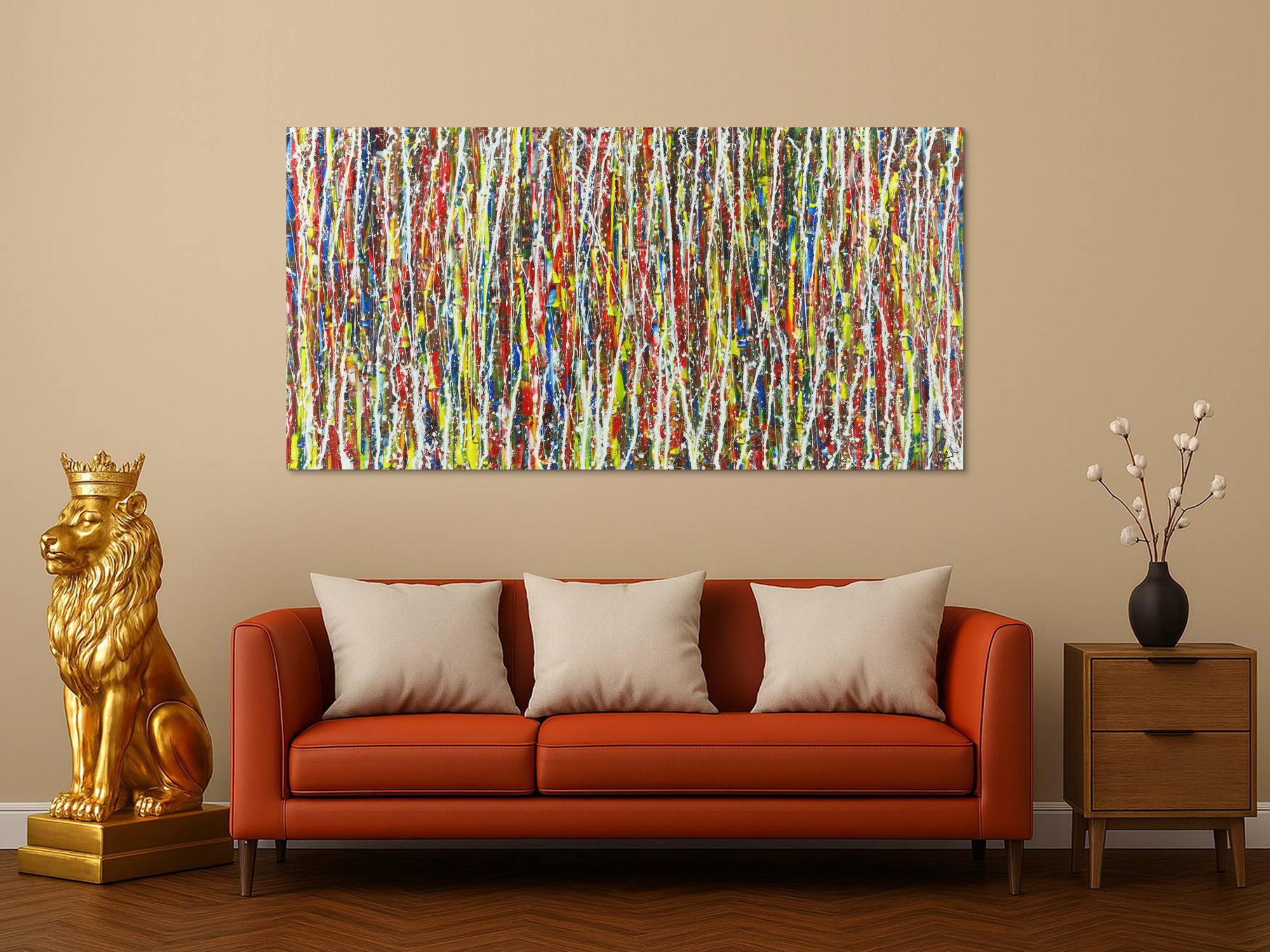 Abstraktes Acrylbild sehr bunt Action Painting Modern Art auf Leinwand handgemalt zeitgenössisch