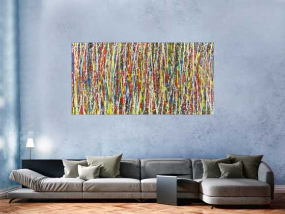Abstraktes Acrylbild sehr bunt Action Painting Modern Art auf Leinwand handgemalt zeitgenössisch