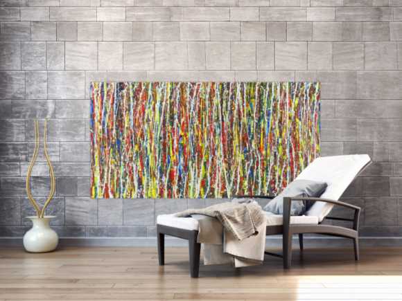 Abstraktes Acrylbild sehr bunt Action Painting Modern Art auf Leinwand handgemalt zeitgenössisch