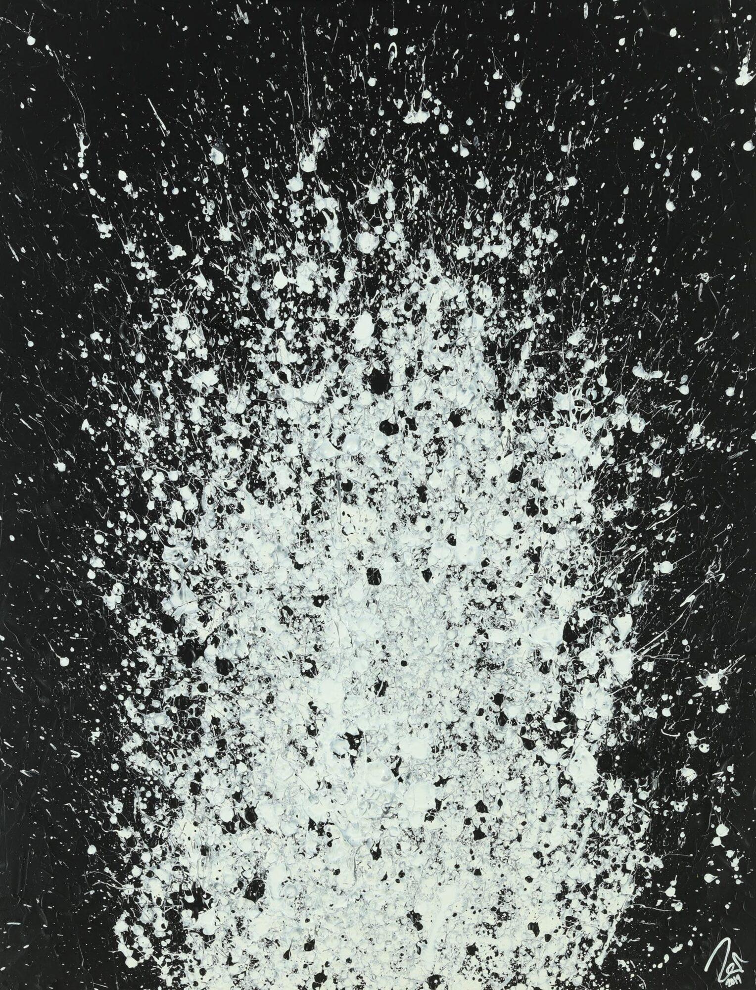 Abstraktes Acrylbild schwarz weiß Action Paintnig sehr modern zeitgenössisch handgemalt auf Leinwand
