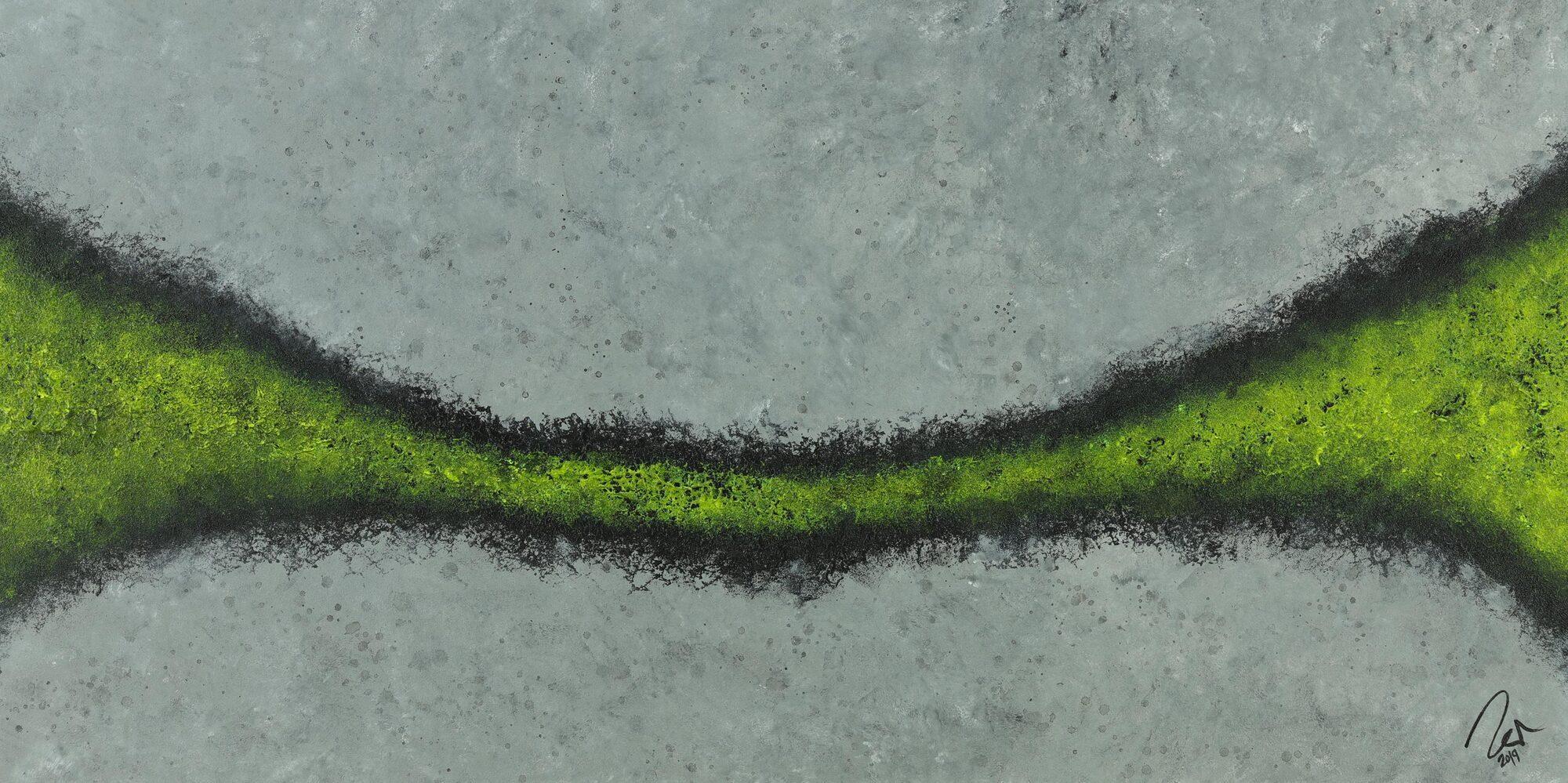 Abstraktes Acrylbild sehr modern zeitgenössisch grau gelb schwarz handgemalt mit feiner Struktur