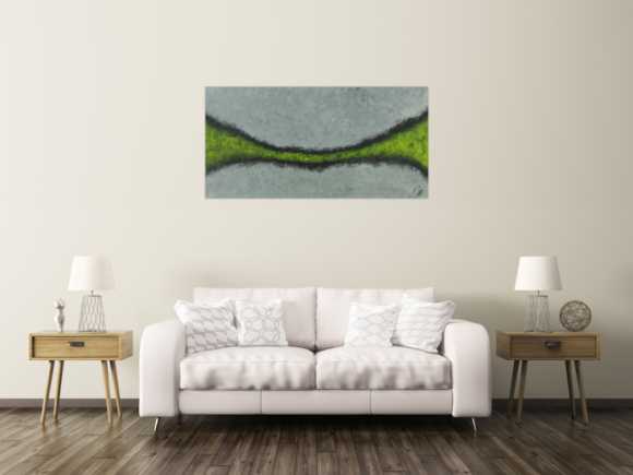 Abstraktes Acrylbild sehr modern zeitgenössisch grau gelb schwarz handgemalt mit feiner Struktur