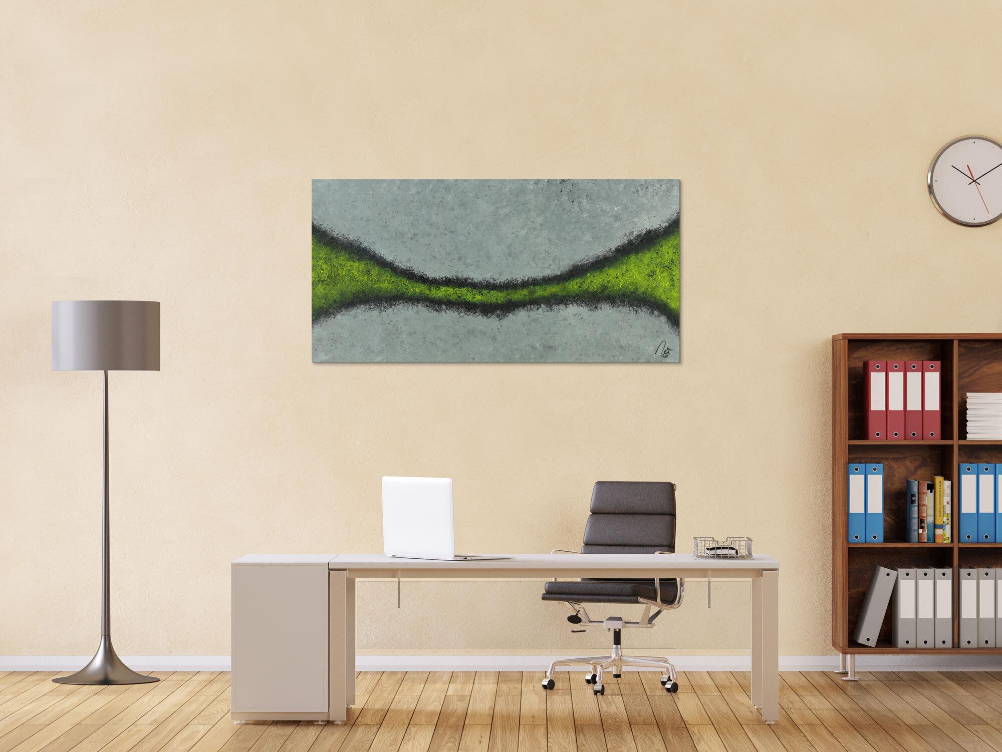 Abstraktes Acrylbild sehr modern zeitgenössisch grau gelb schwarz handgemalt mit feiner Struktur