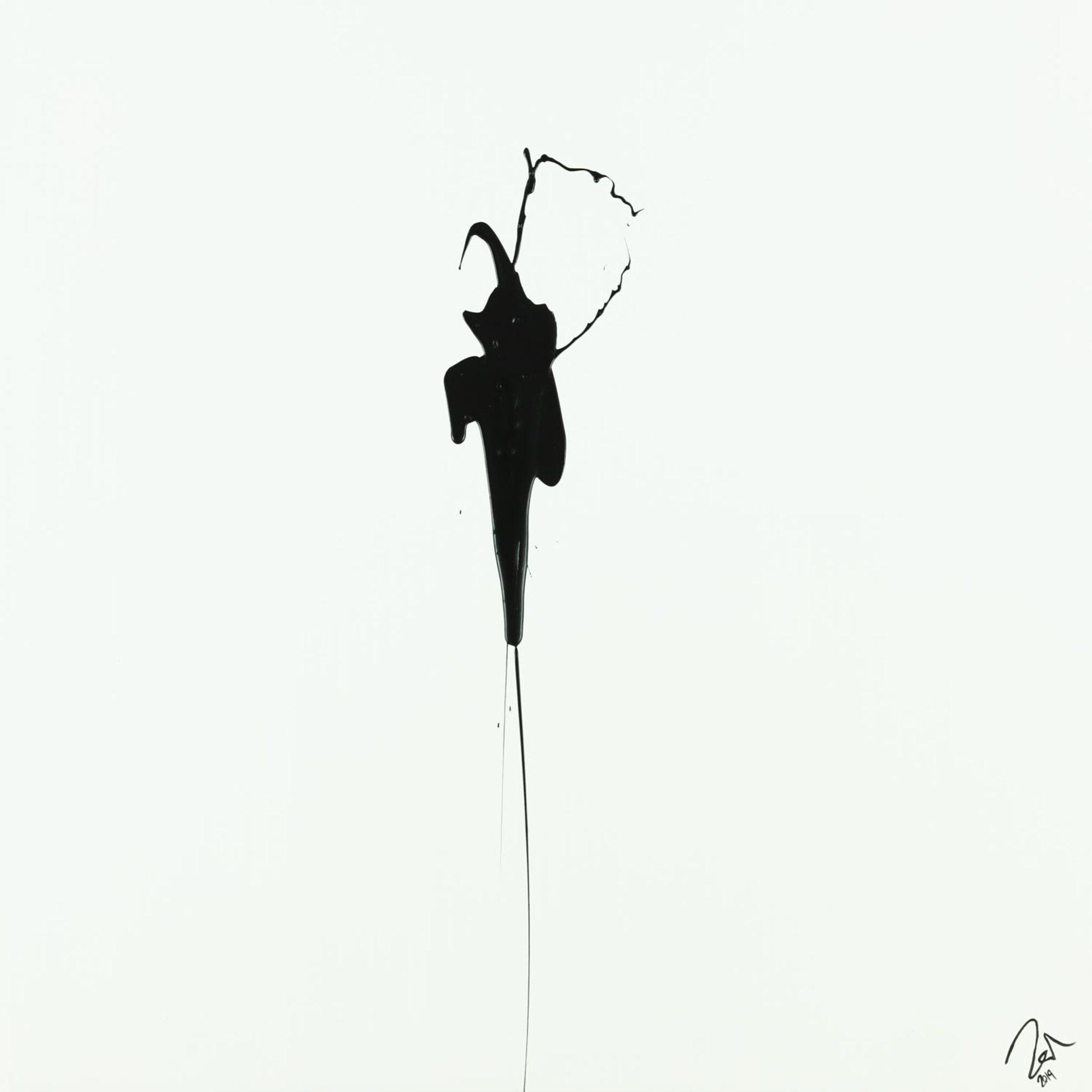 Abstraktes Acrylbild zeigenössisch Action Painting minimalistisch schwarz weiß auf Leinwand