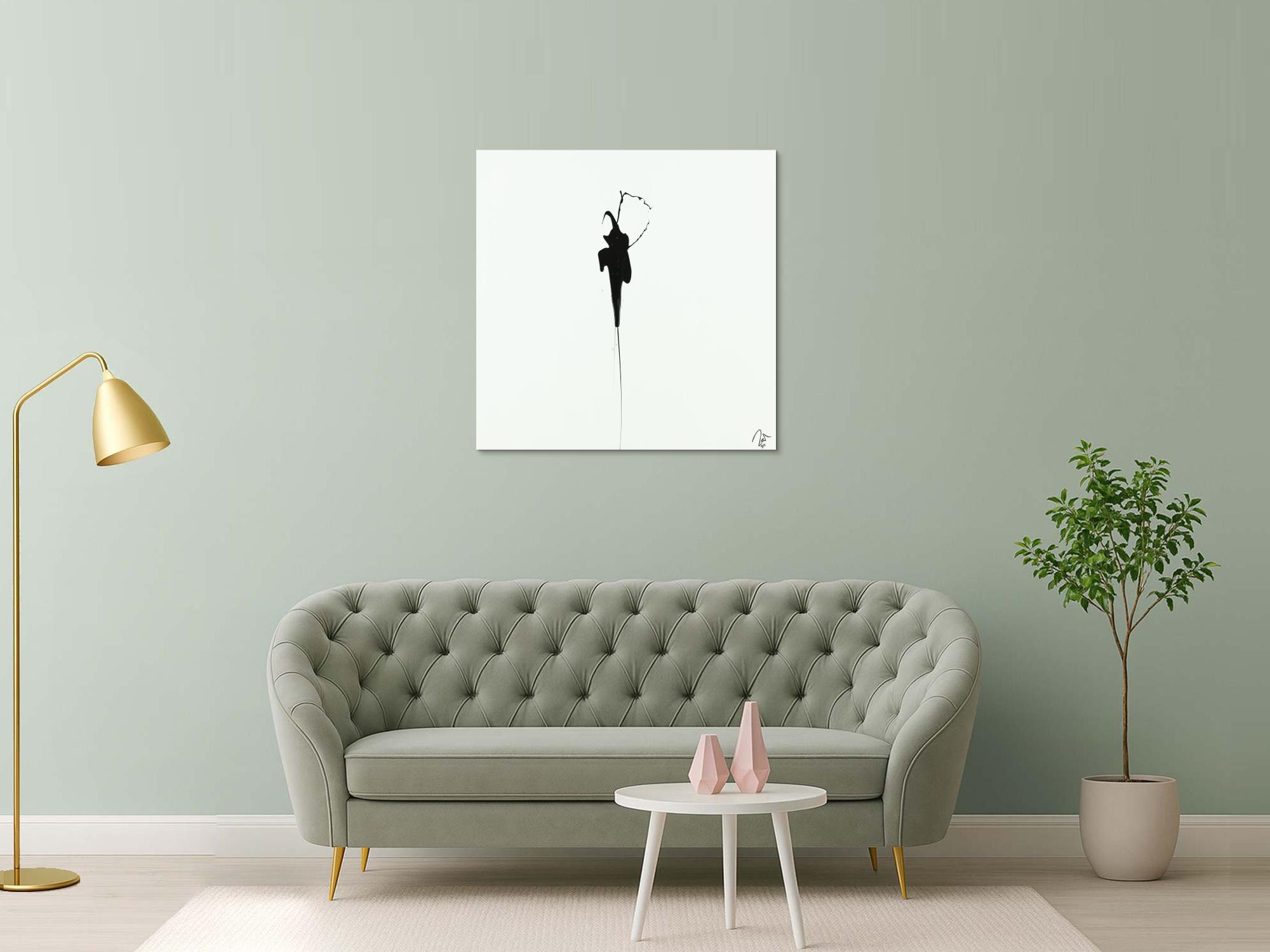 Abstraktes Acrylbild zeigenössisch Action Painting minimalistisch schwarz weiß auf Leinwand