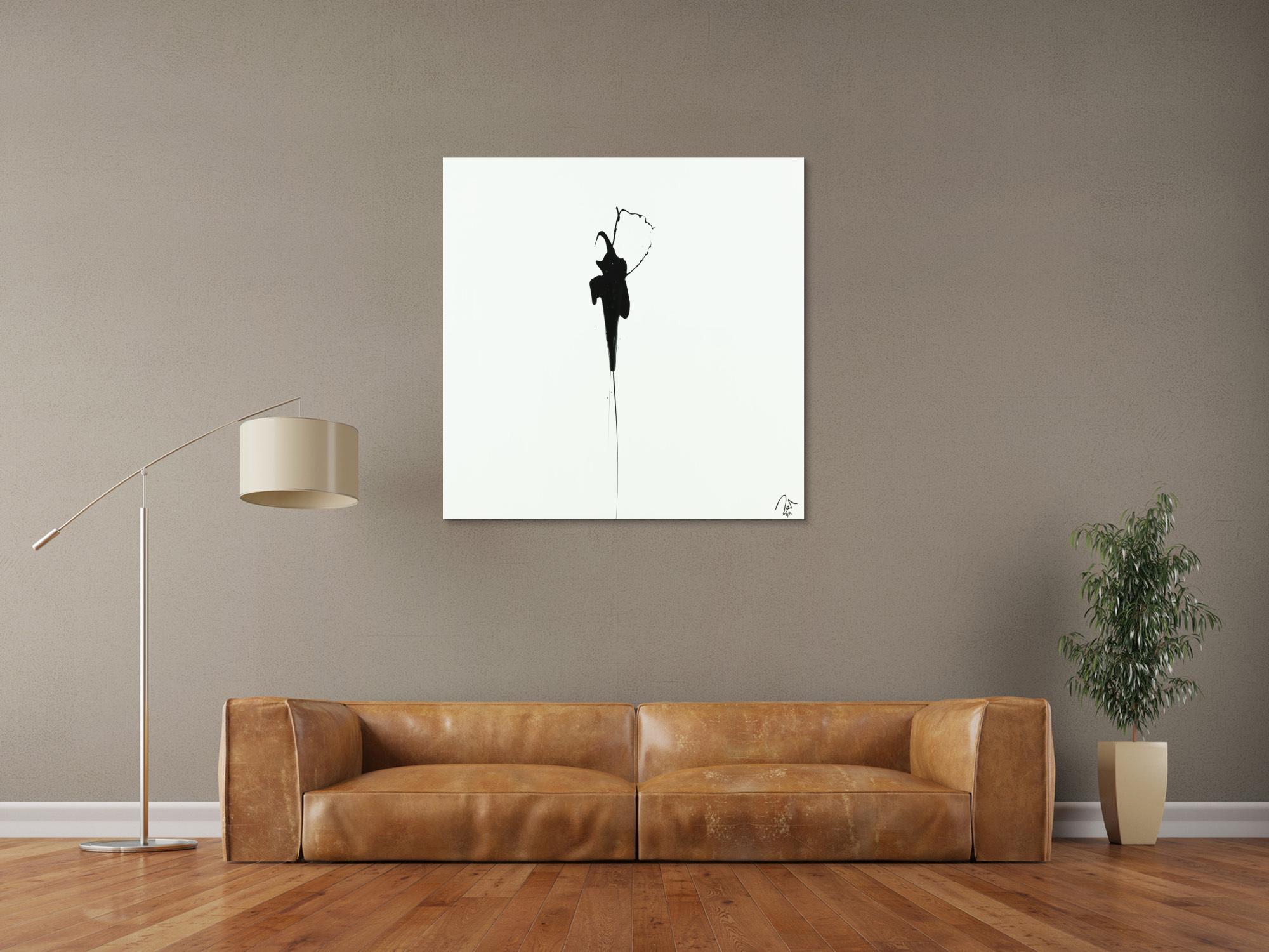 Abstraktes Acrylbild zeigenössisch Action Painting minimalistisch schwarz weiß auf Leinwand