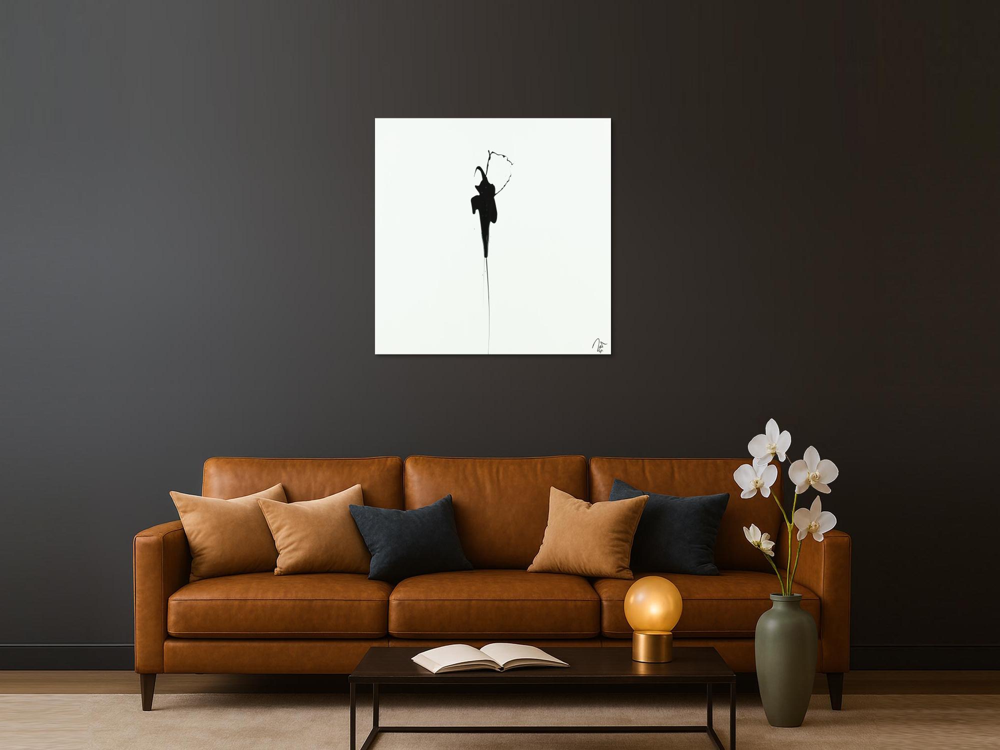 Abstraktes Acrylbild zeigenössisch Action Painting minimalistisch schwarz weiß auf Leinwand