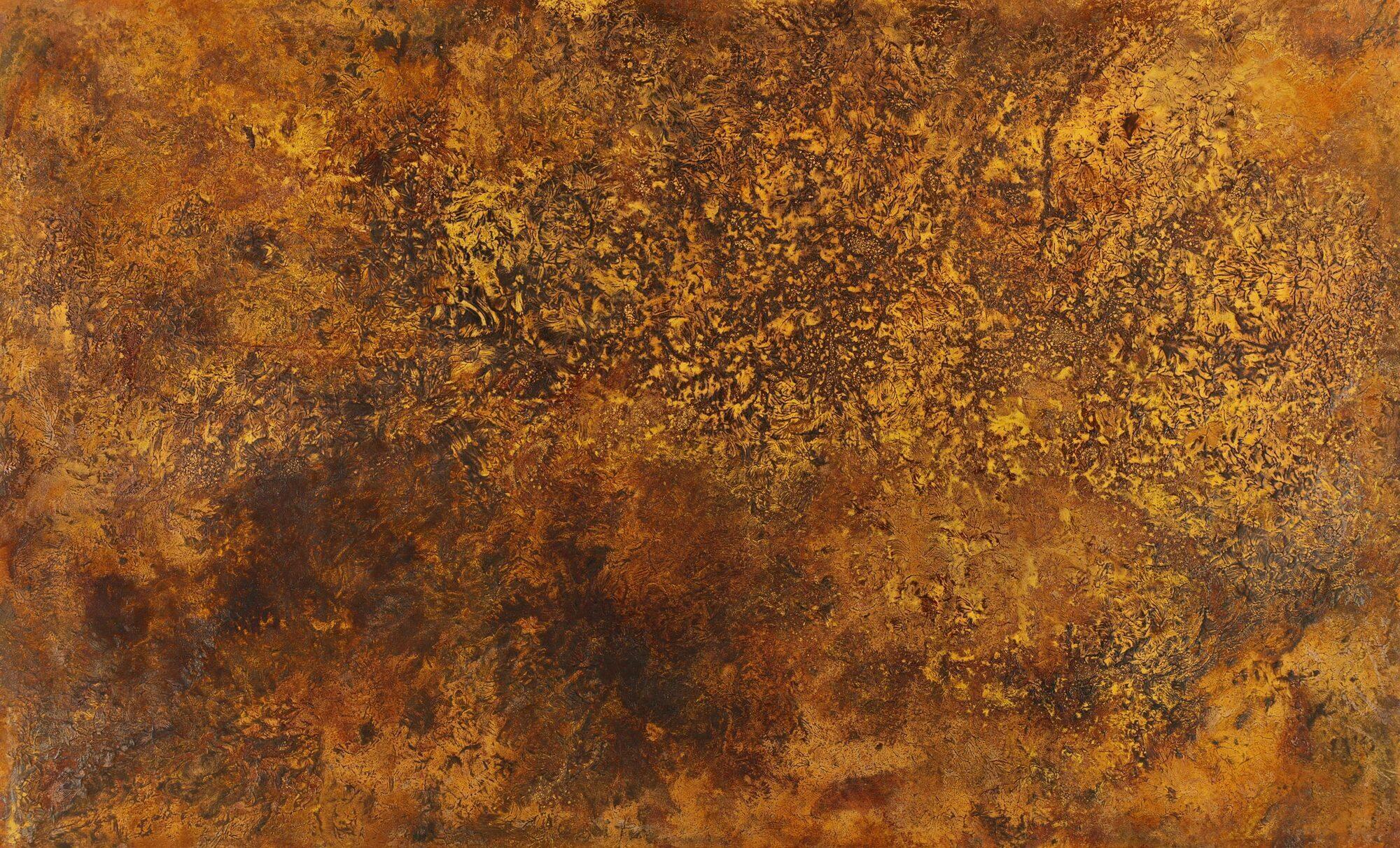 Abstraktes Bild aus echtem Rost auf Leinwand handgemalt groß zeitgenössisch Modern Art XXL