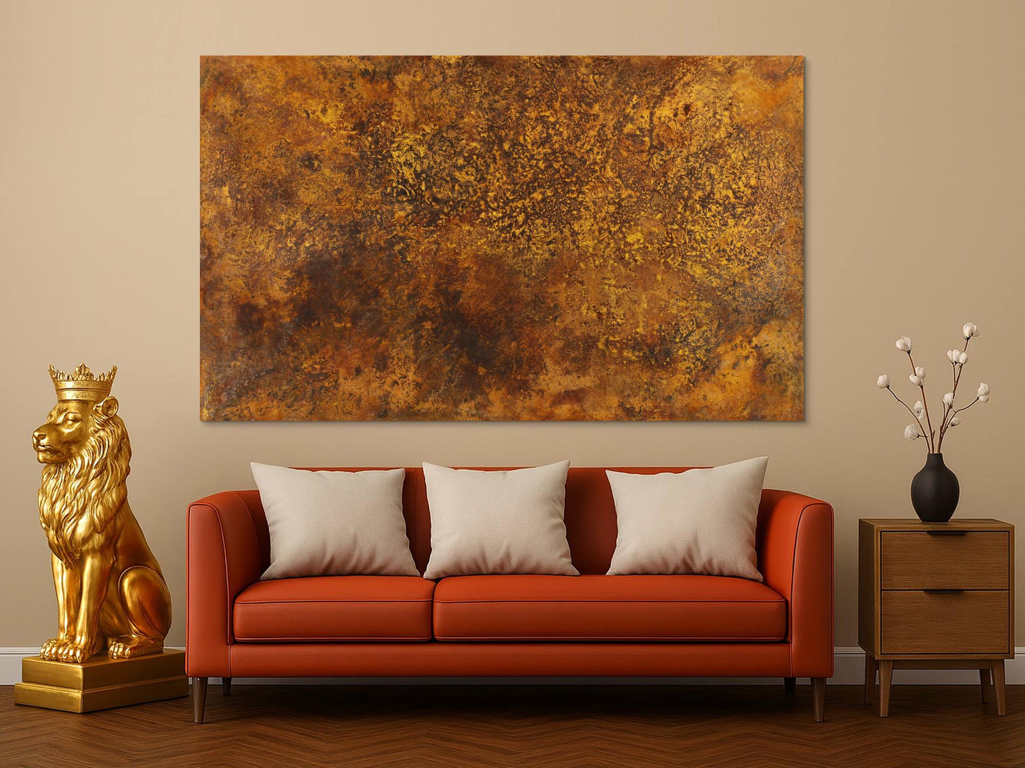 Abstraktes Bild aus echtem Rost auf Leinwand handgemalt groß zeitgenössisch Modern Art XXL